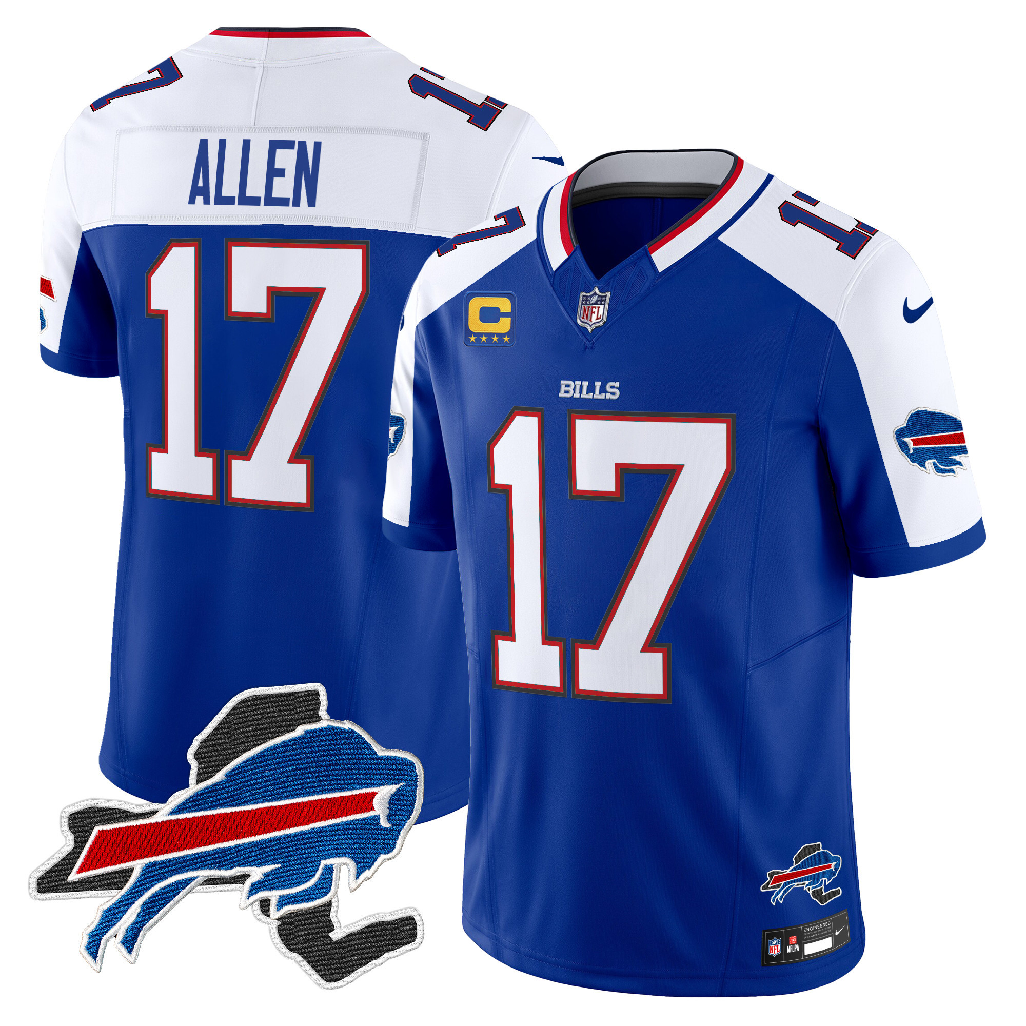 Men's Josh Allen Buffalo Bills New York Patch Vapor Limited Royal Alternate Jersey V3 - All Stitched