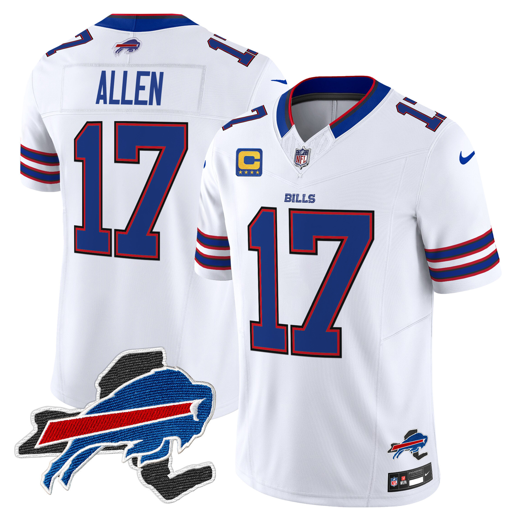Men's Josh Allen Buffalo Bills New York Patch Vapor Limited White Jersey V3 - All Stitched