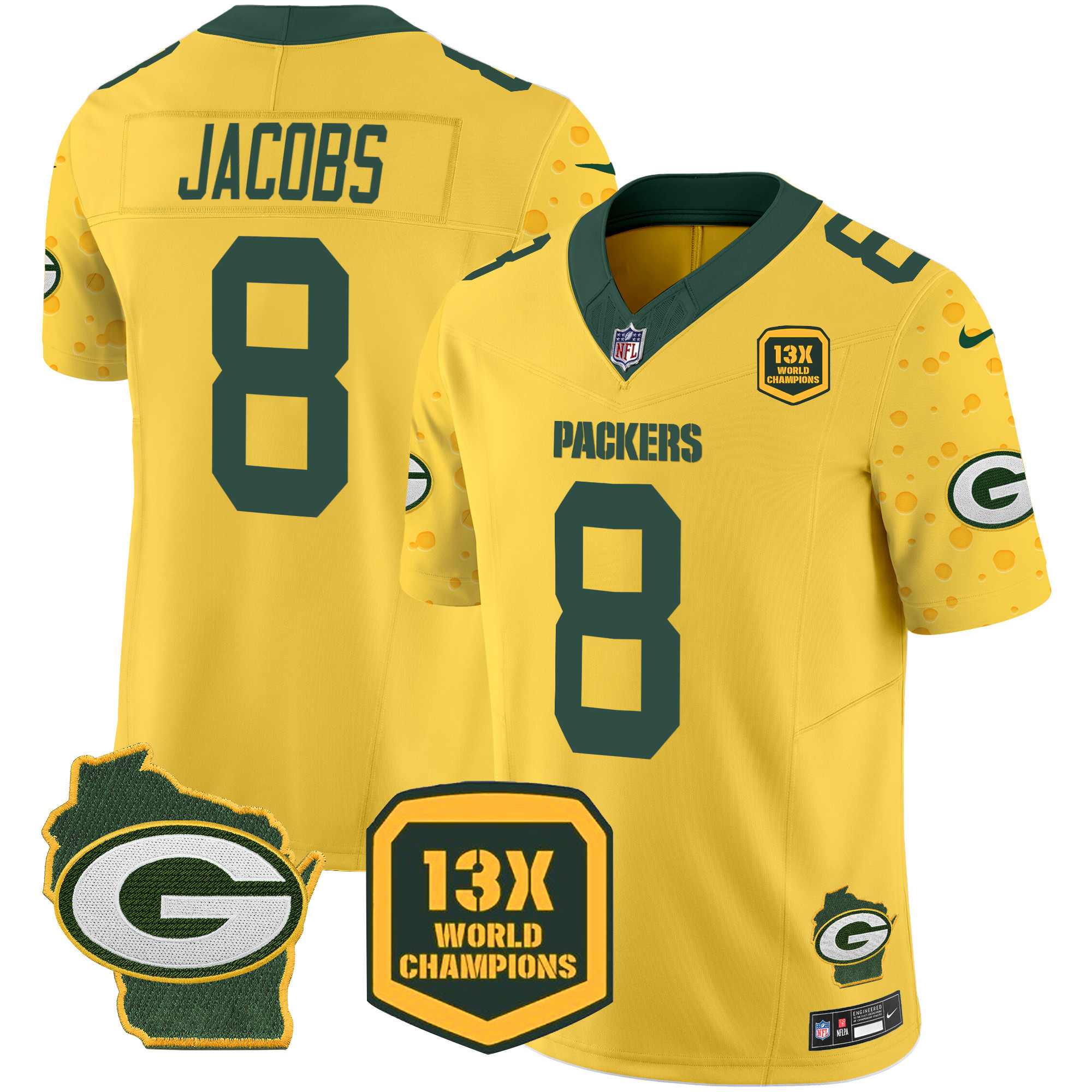 Men's Josh Jacobs Green Bay Packers Cheese Vapor Limited Gold Jersey â€“ All Stitched