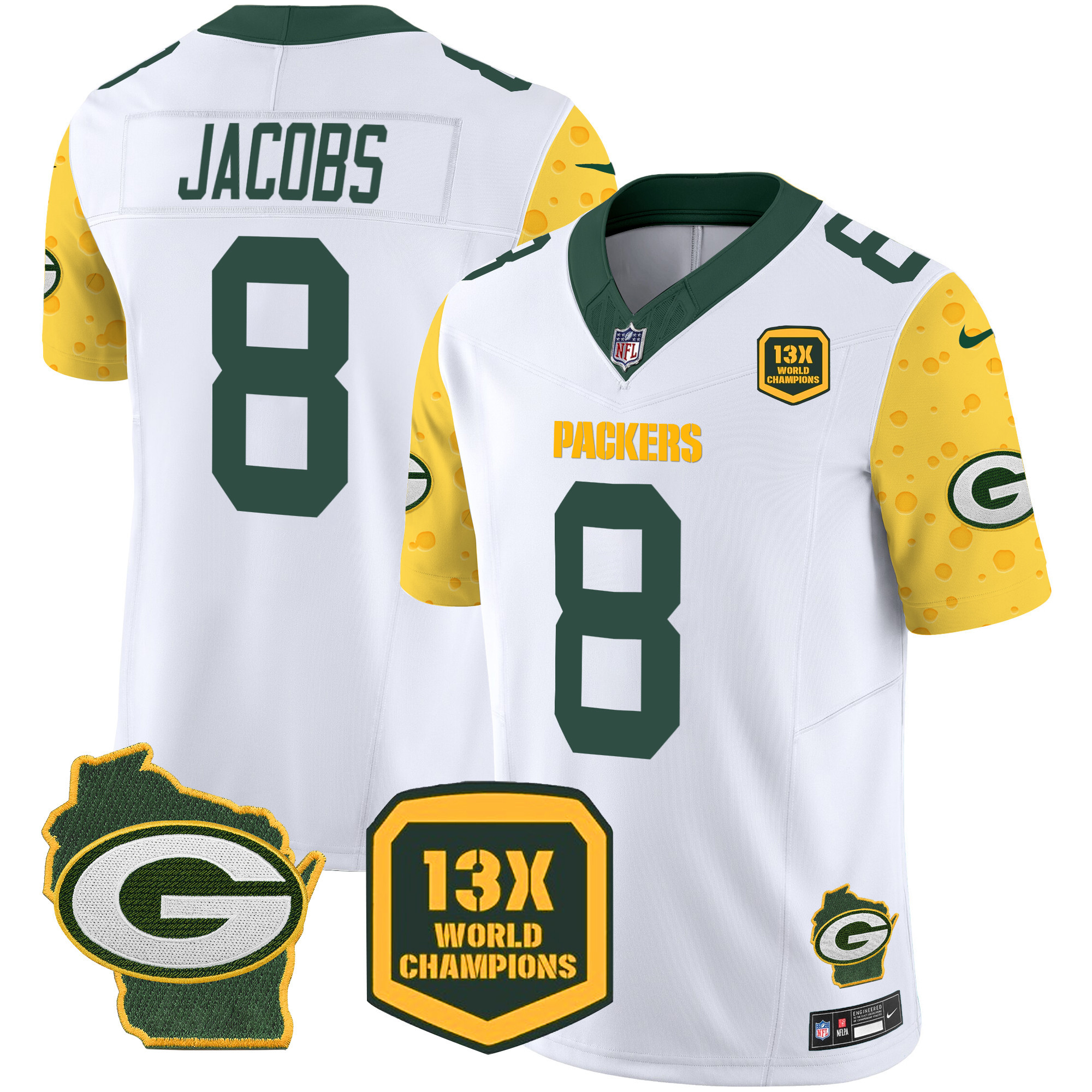 Men's Josh Jacobs Green Bay Packers Cheese Vapor Limited White Jersey â€“ All Stitched