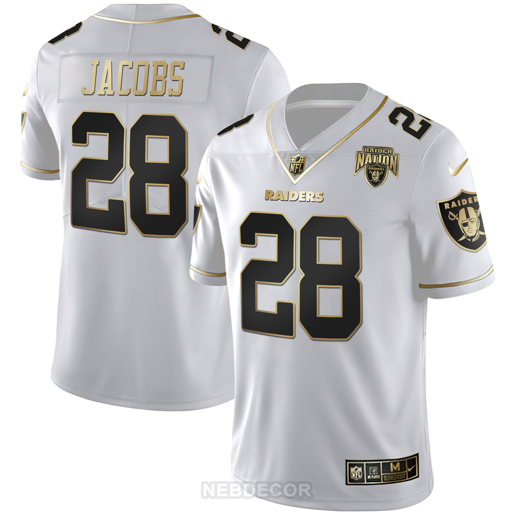Men's Josh Jacobs Las Vegas Raiders Nation Patch White Gold and Black Gold White Gold Jersey - All Stitched