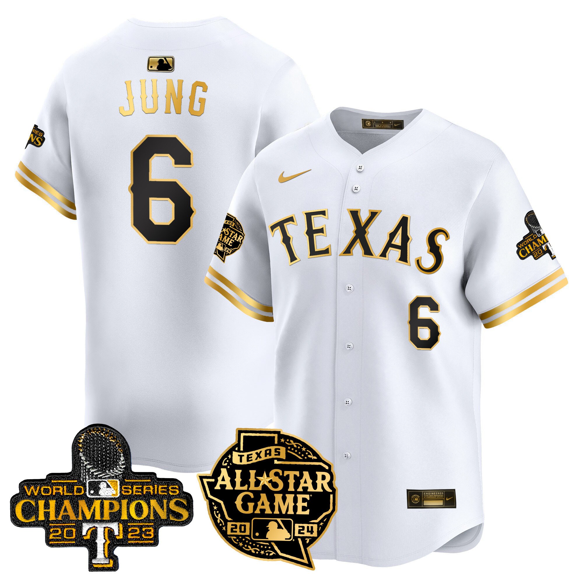 Men's Josh Jung Texas Rangers 2024 All Star Game Patch Vapor Premier Limited White Gold Jersey - All Stitched