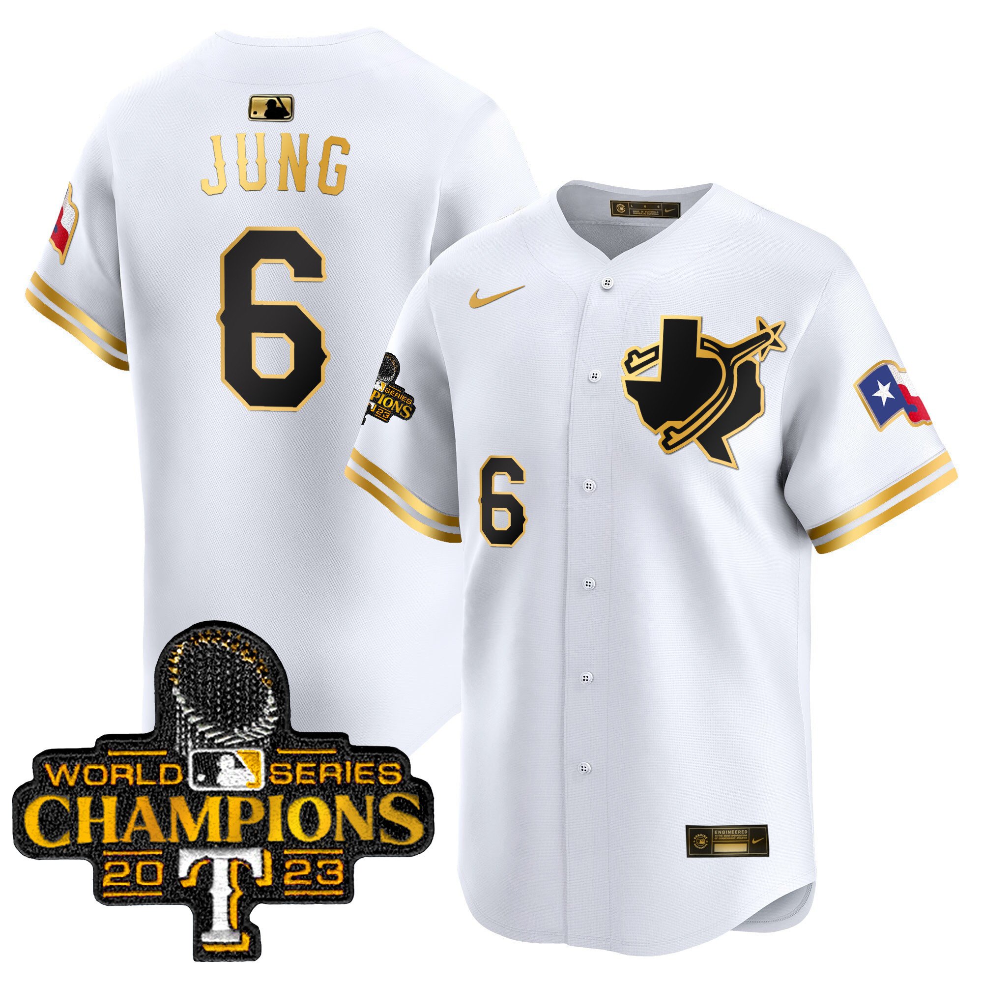 Men's Josh Jung Texas Rangers World Series Champions Vapor Premier Limited White Gold Jersey V3 - All Stitched