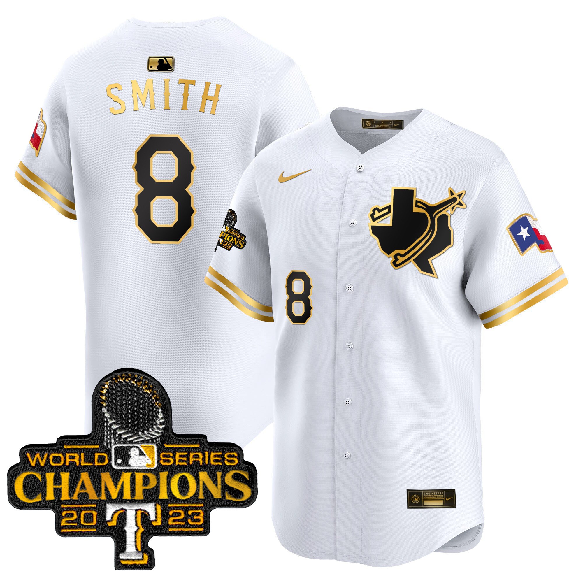 Men's Josh Smith Texas Rangers World Series Champions Vapor Premier Limited White Gold Jersey V3 - All Stitched