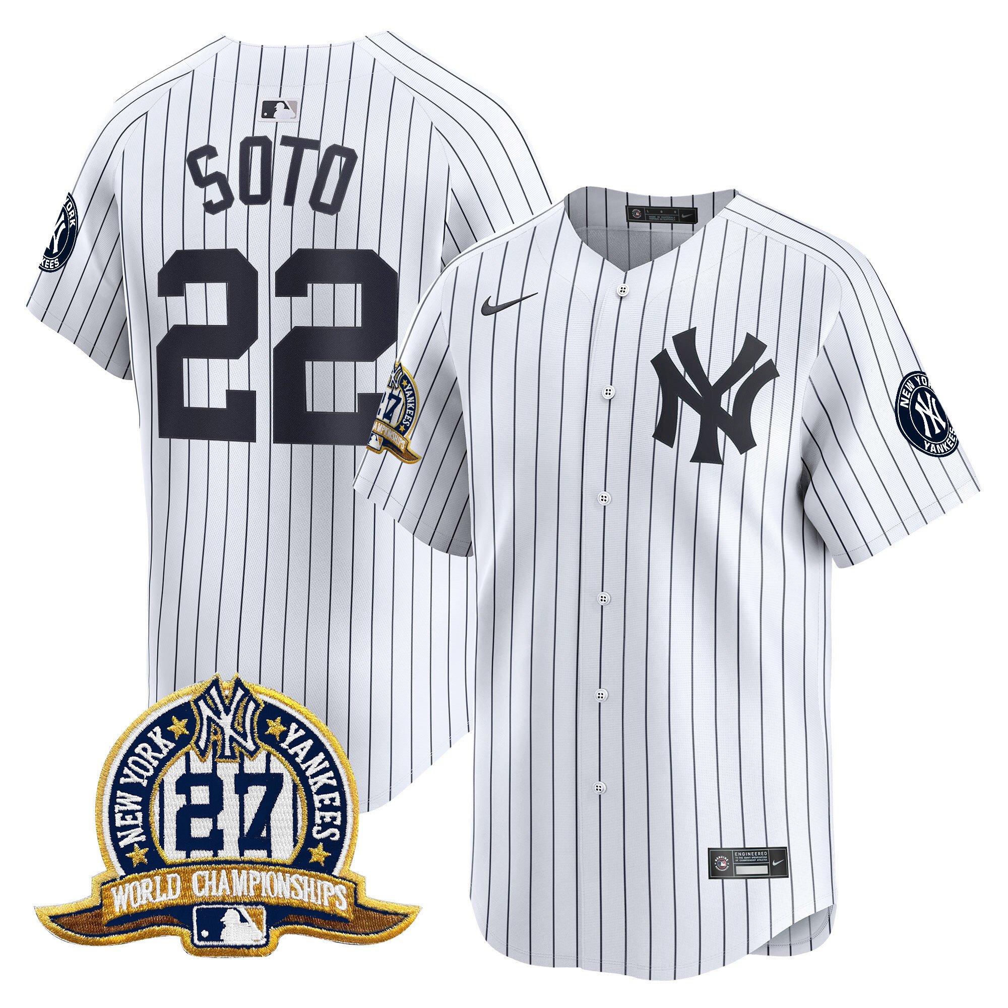 Men's Juan Soto New York Yankees 27 Time Champions Patch Vapor Premier Limited White Jersey - All Stitched