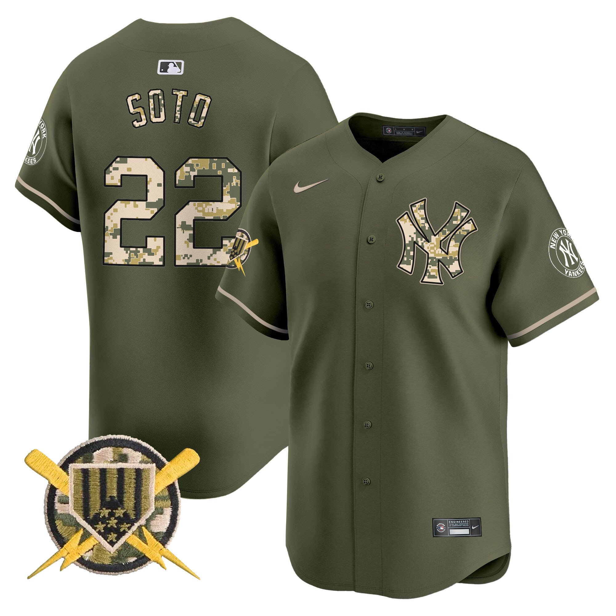 Men's Juan Soto New York Yankees Armed Forces Day Vapor Premier Limited Green Jersey - All Stitched