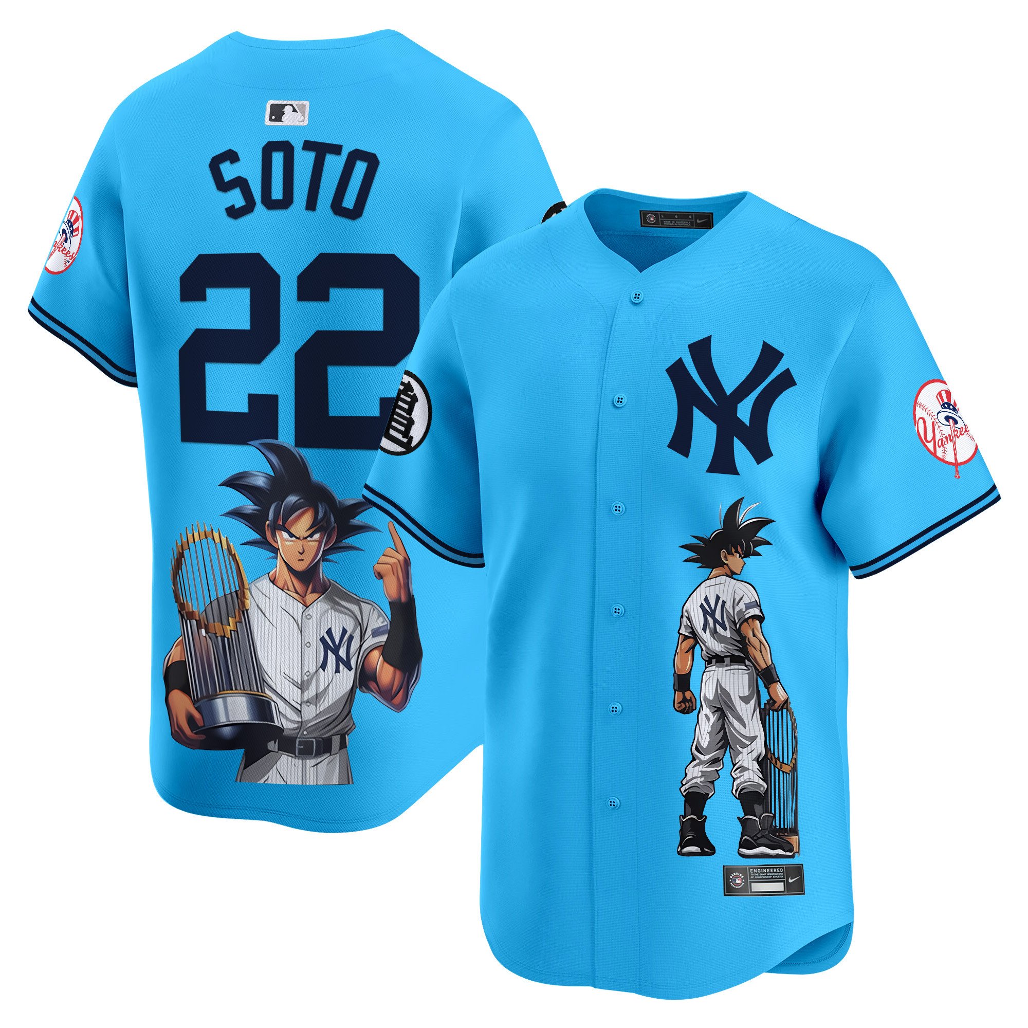 Men's Juan Soto New York Yankees Dragon Ball Son Goku Vapor Premier Limited Light Blue Jersey - Printed