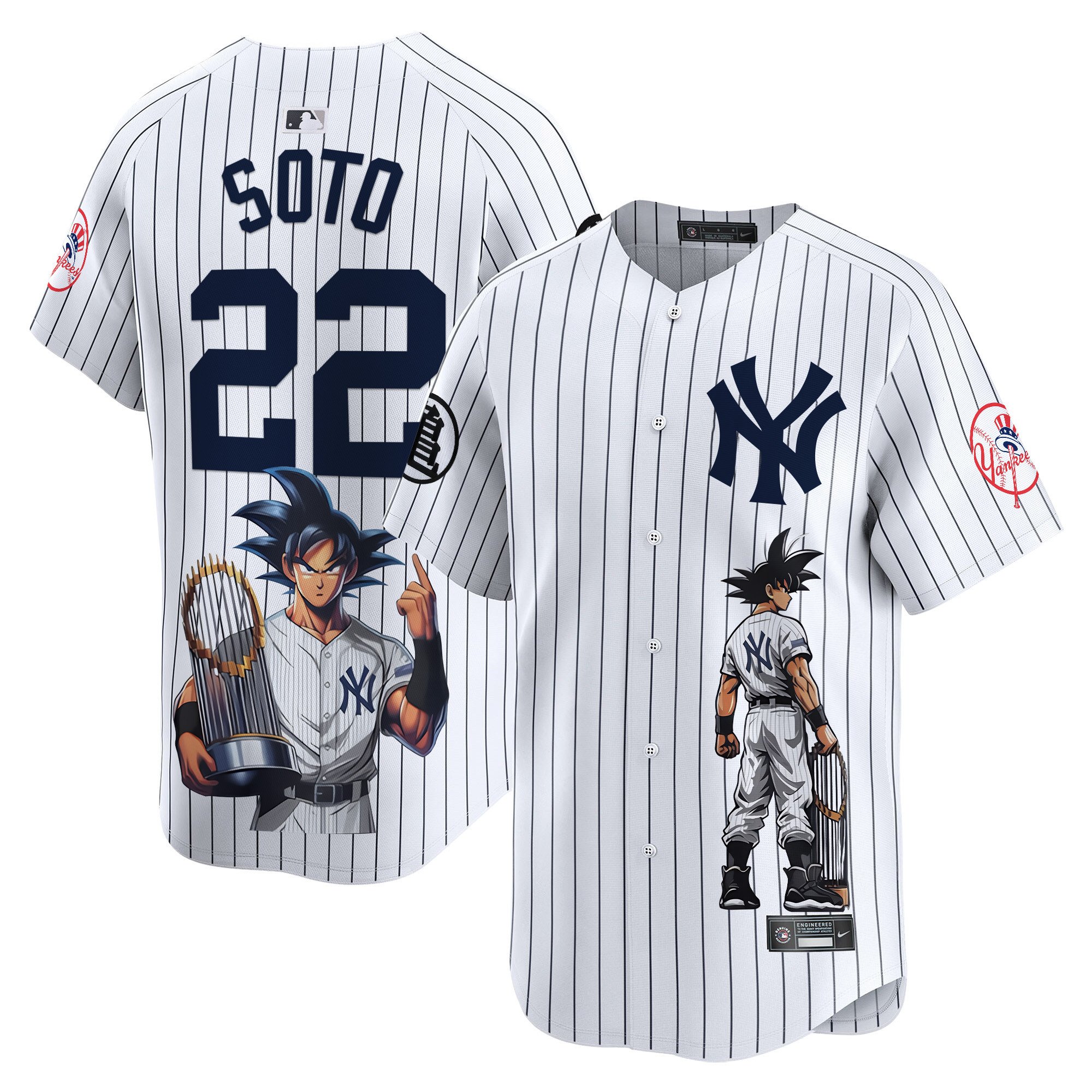 Men's Juan Soto New York Yankees Dragon Ball Son Goku Vapor Premier Limited Pinstripe Jersey - Printed