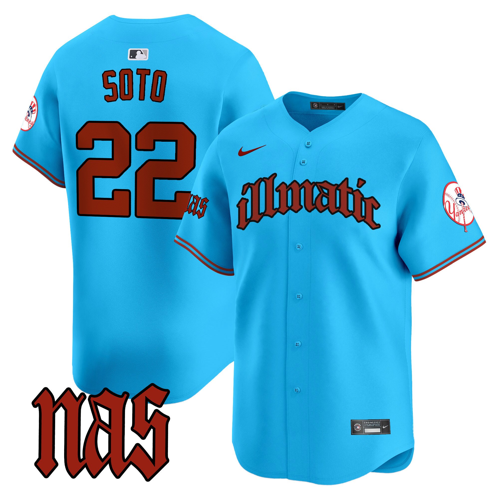 Men's Juan Soto New York Yankees Nas Illmatic Vapor Premier Limited Light Blue Jersey - All Stitched