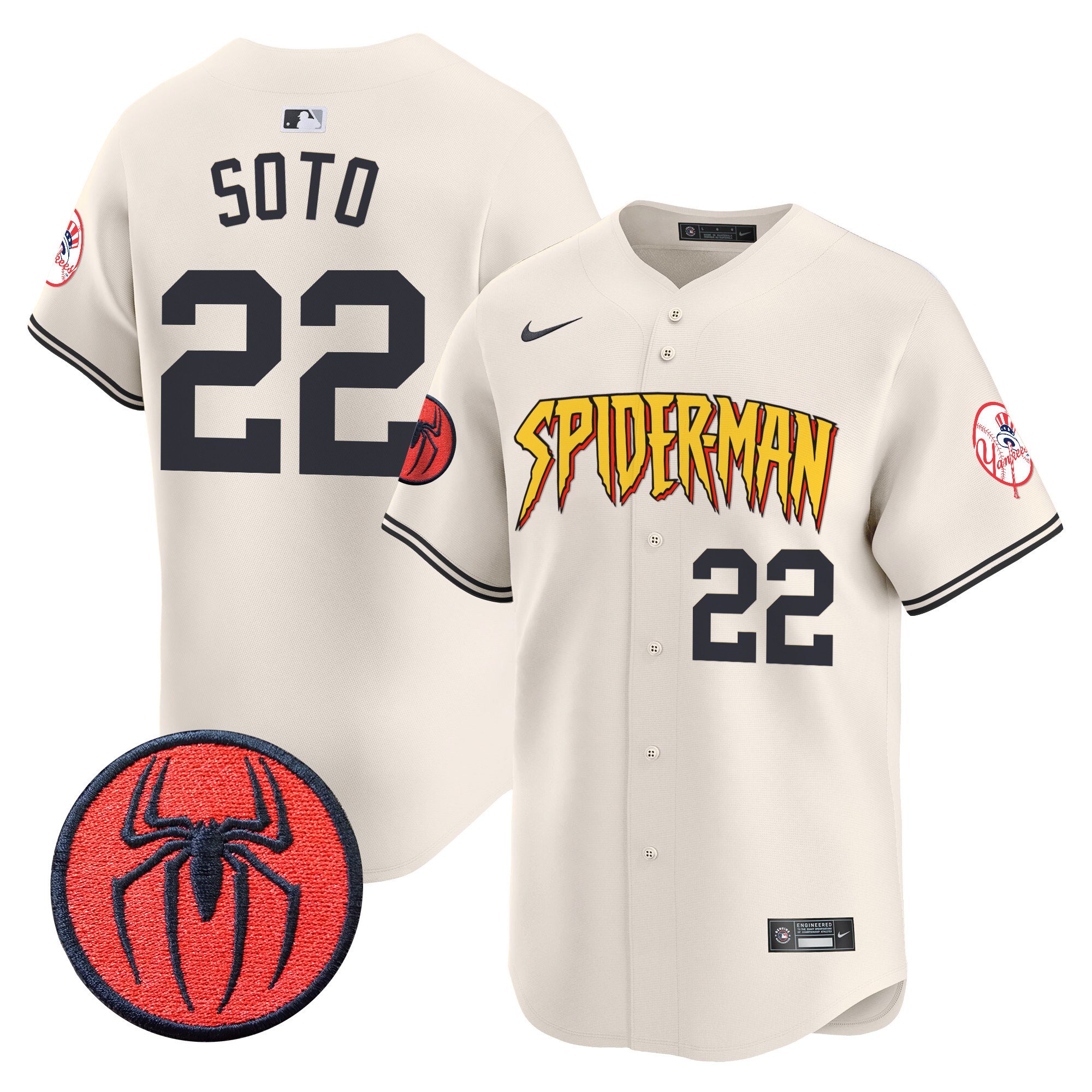 Men's Juan Soto New York Yankees Spider-Man Vapor Premier Limited Cream Jersey - All Stitched