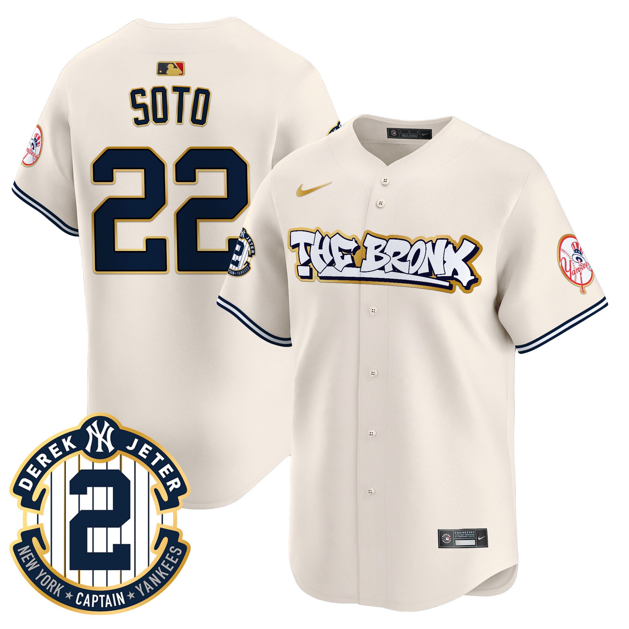 Men's Juan Soto New York Yankees The Bronx Graffiti Gold Trim Vapor Premier Limited Cream Jersey - All Stitched