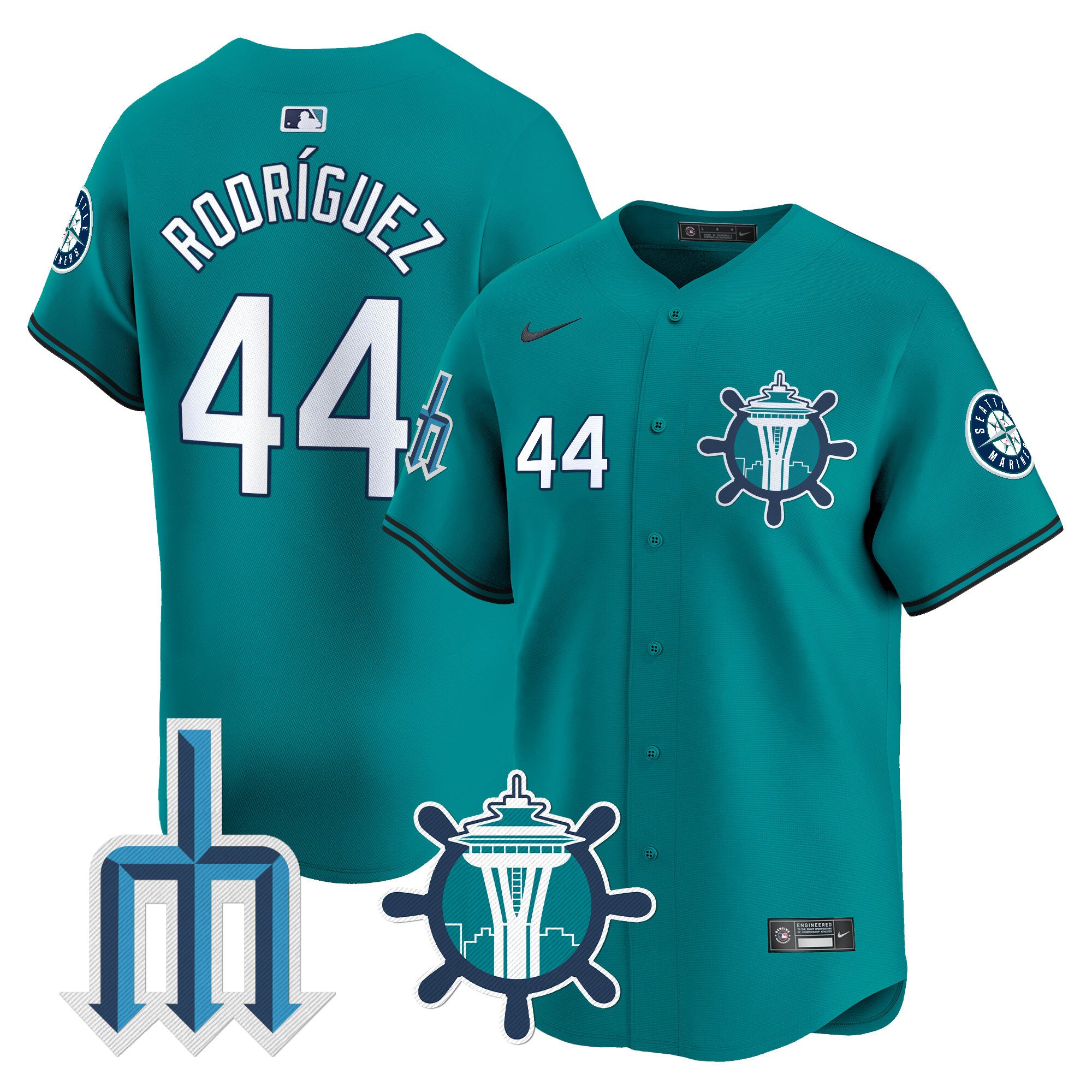 Men's Julio RodrÃŒguez Seattle Mariners Trident Patch Vapor Premier Limited Aqua Jersey - All Stitched