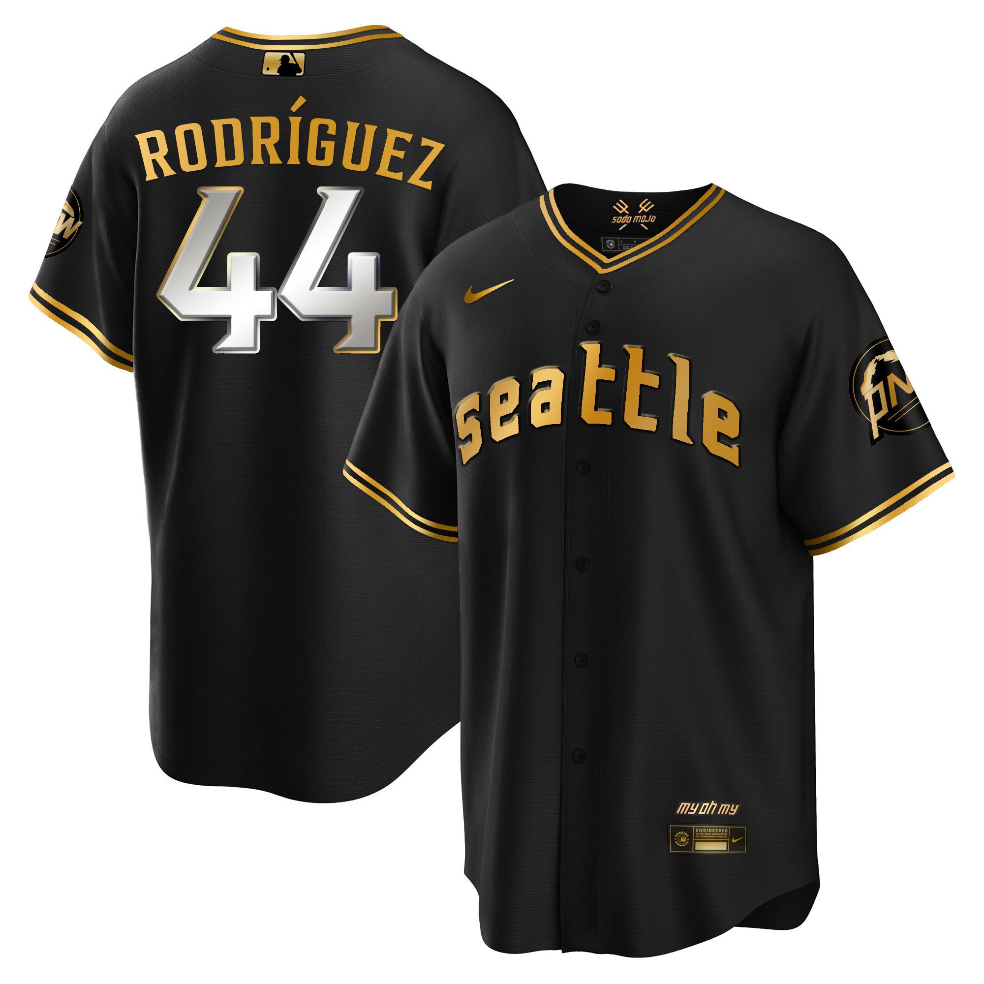 Men's Julio Rodriguez Seattle Mariners City Connect Cool Base Black Gold Jersey - All Stitched