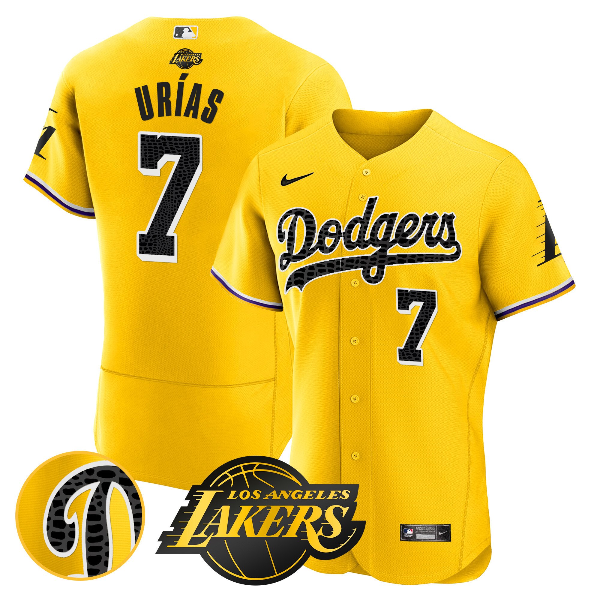 Men's Julio UrÃŒas Los Angeles Dodgers Flex Base Mamba Gold Jersey - All Stitched
