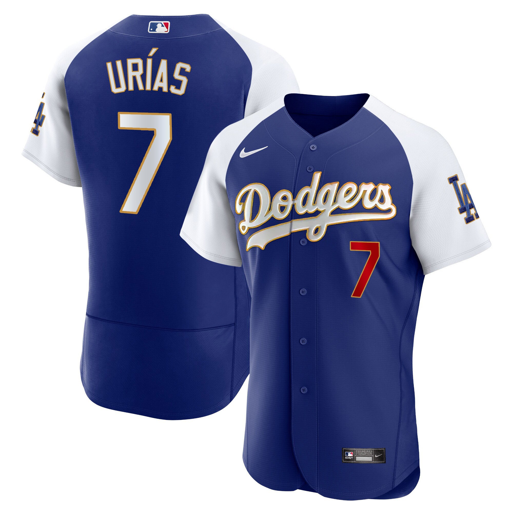 Men's Julio UrÃŒas Los Angeles Dodgers Gold Trim Flex Base Alternate Royal Jersey - All Stitched