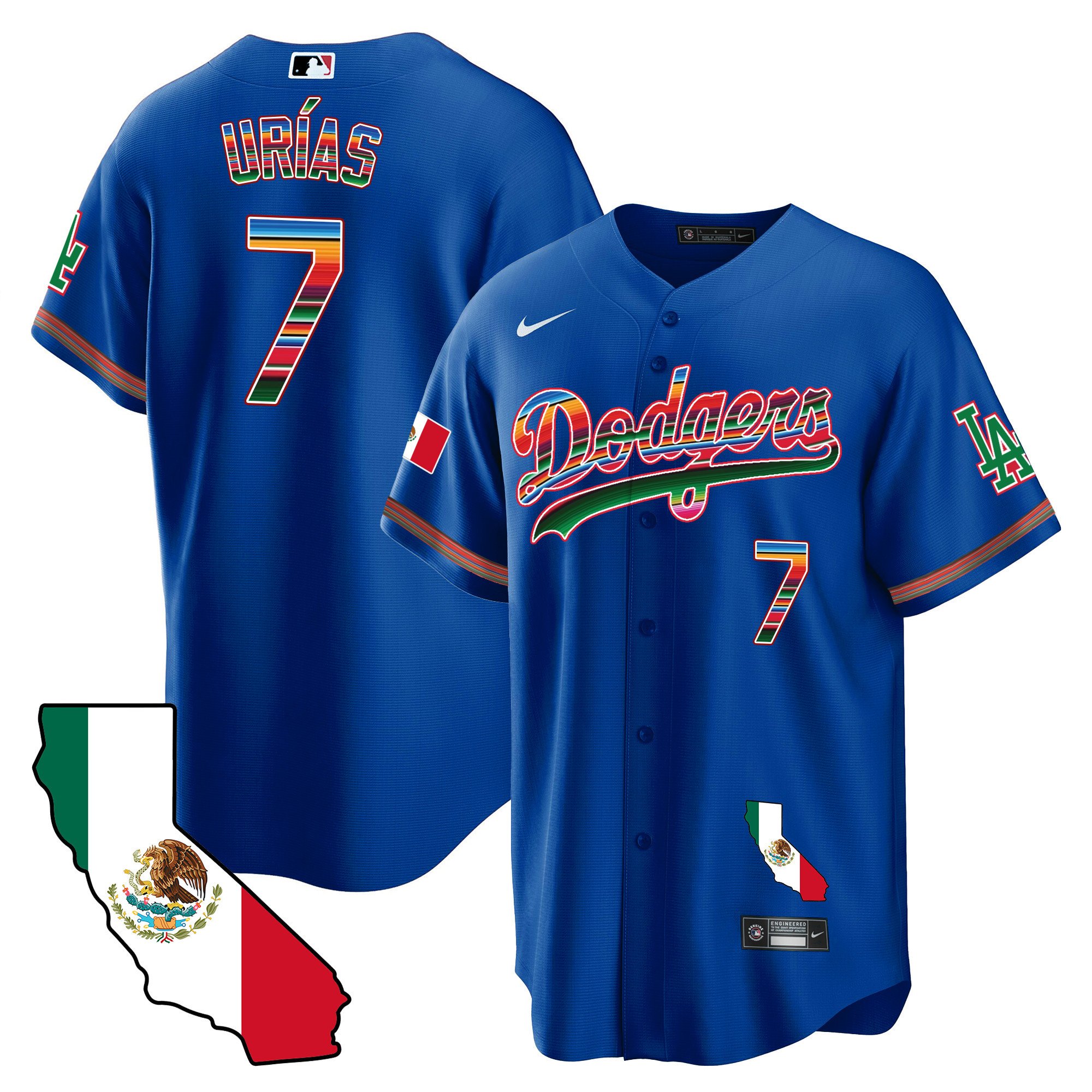Men's Julio UrÃŒas Los Angeles Dodgers Mexico California Map Cool Base Royal Jersey - All Stitched