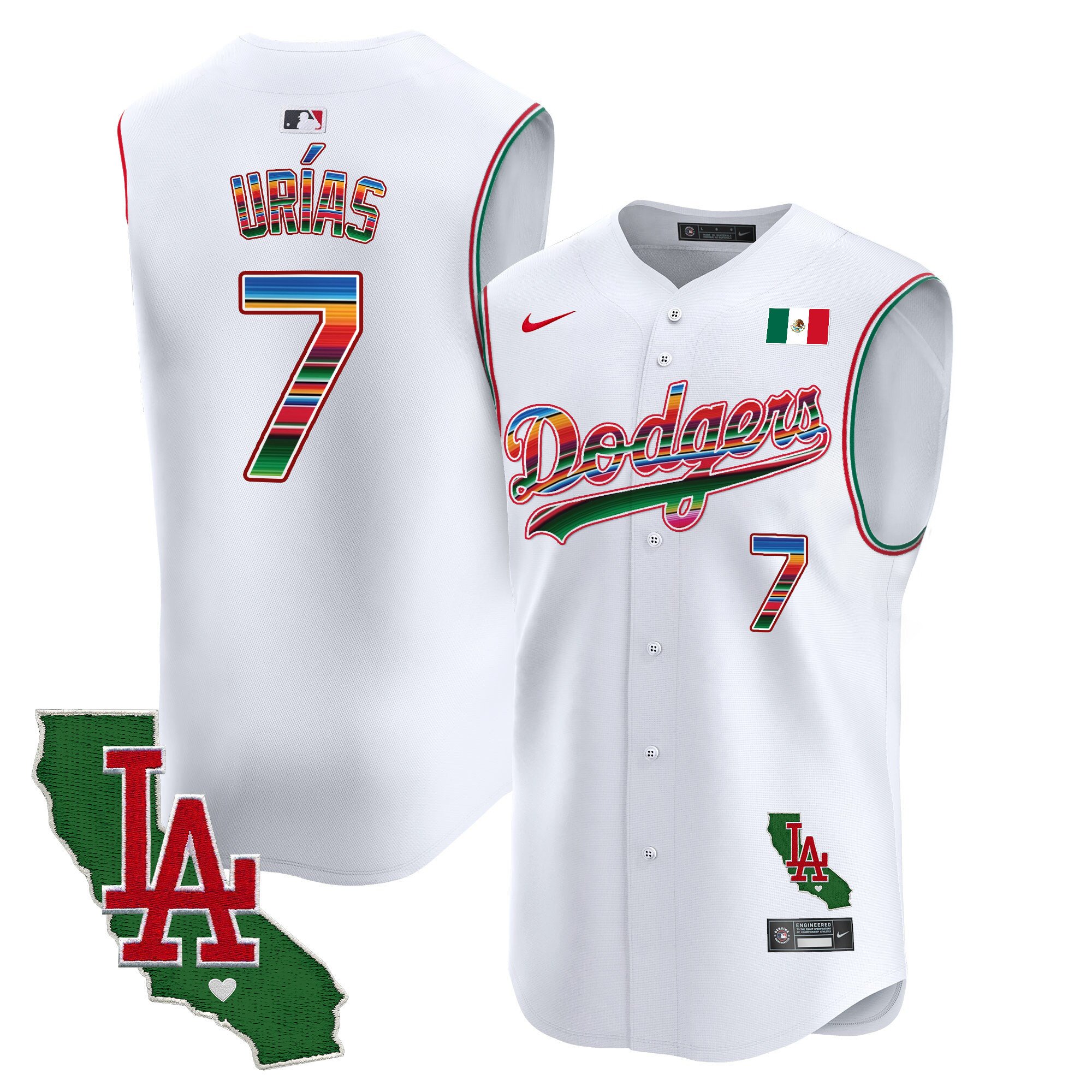 Men's Julio UrÃŒas Los Angeles Dodgers Mexico California Patch Vapor Premier Sleeveless White Jersey - All Stitched