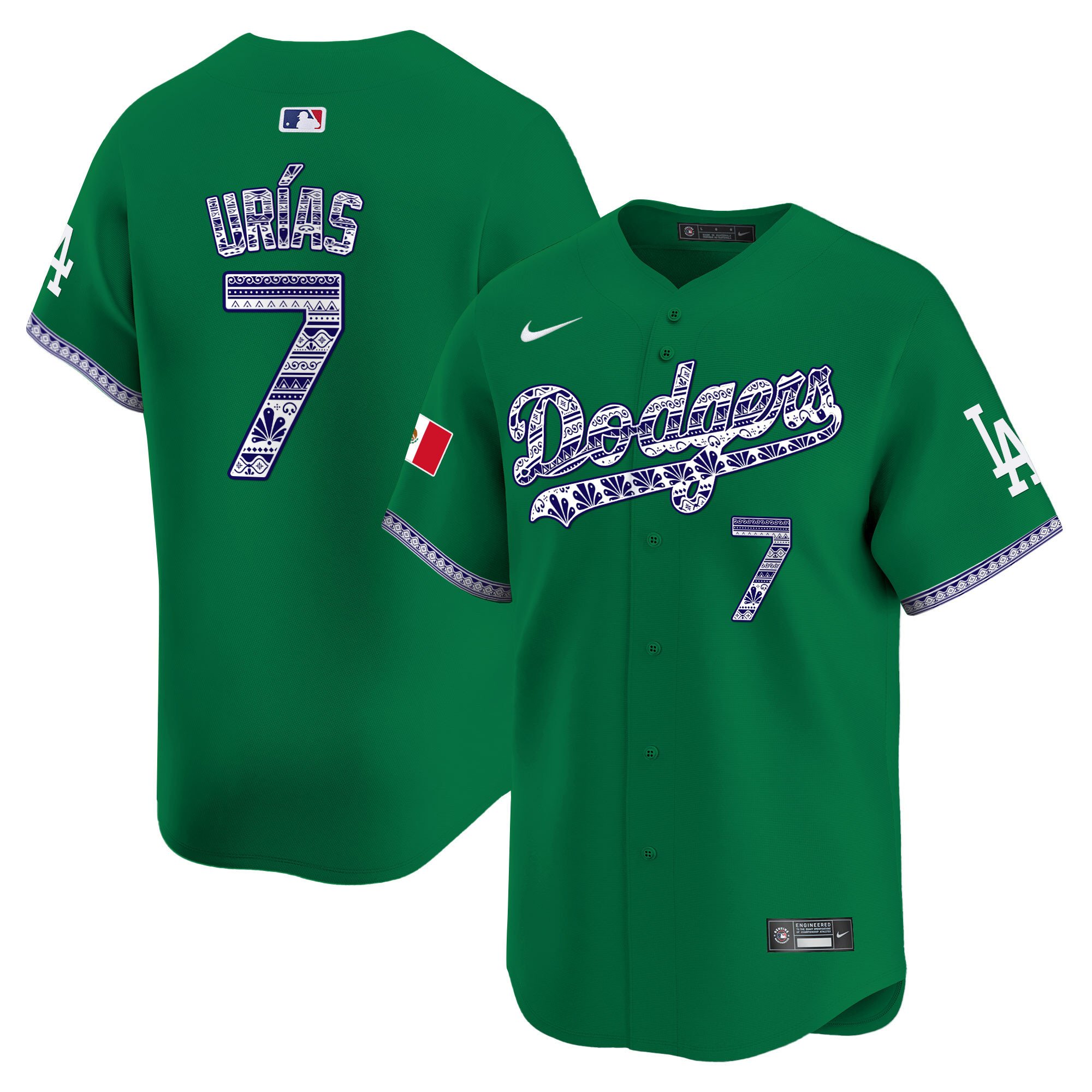Men's Julio UrÃŒas Los Angeles Dodgers Mexico Vapor Premier Limited Green Jersey V3 - All Stitched