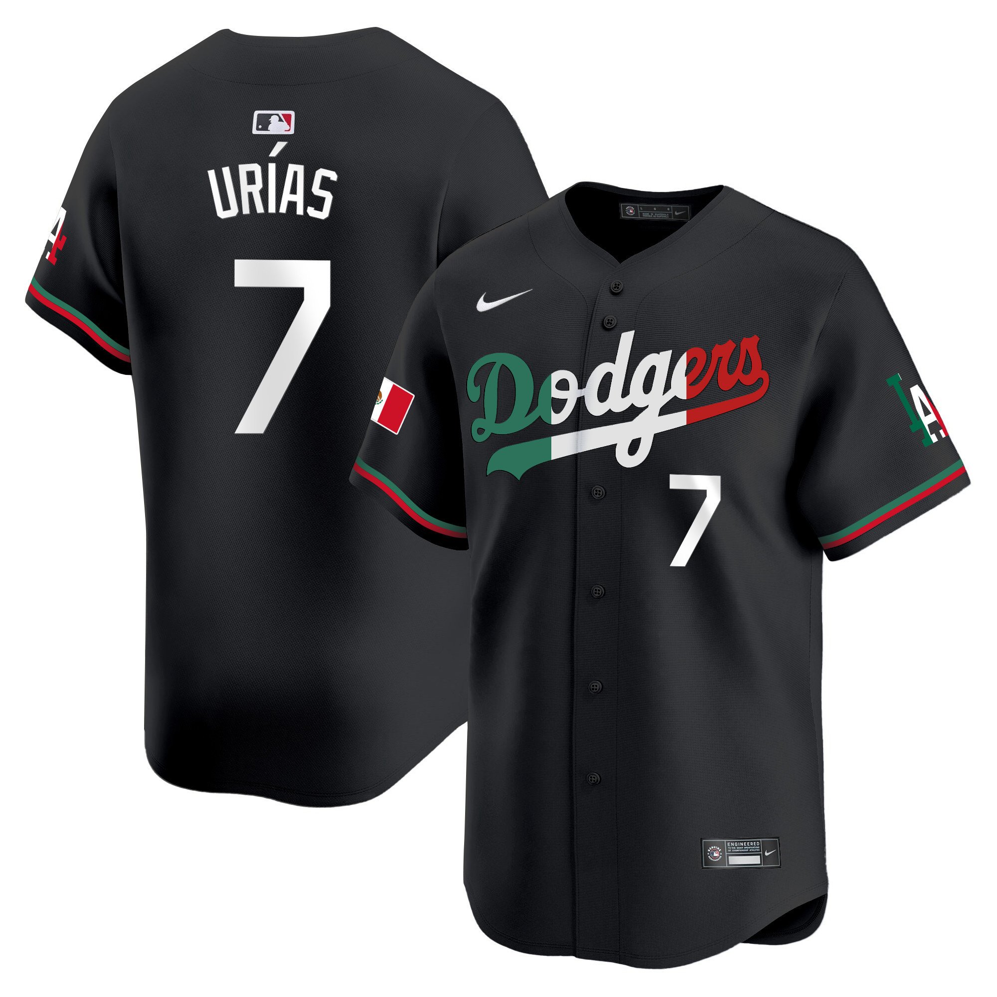 Men's Julio Urias Los Angeles Dodgers Mexico Vapor Premier Limited Black Mexico Flag Jersey V2 - All Stitched