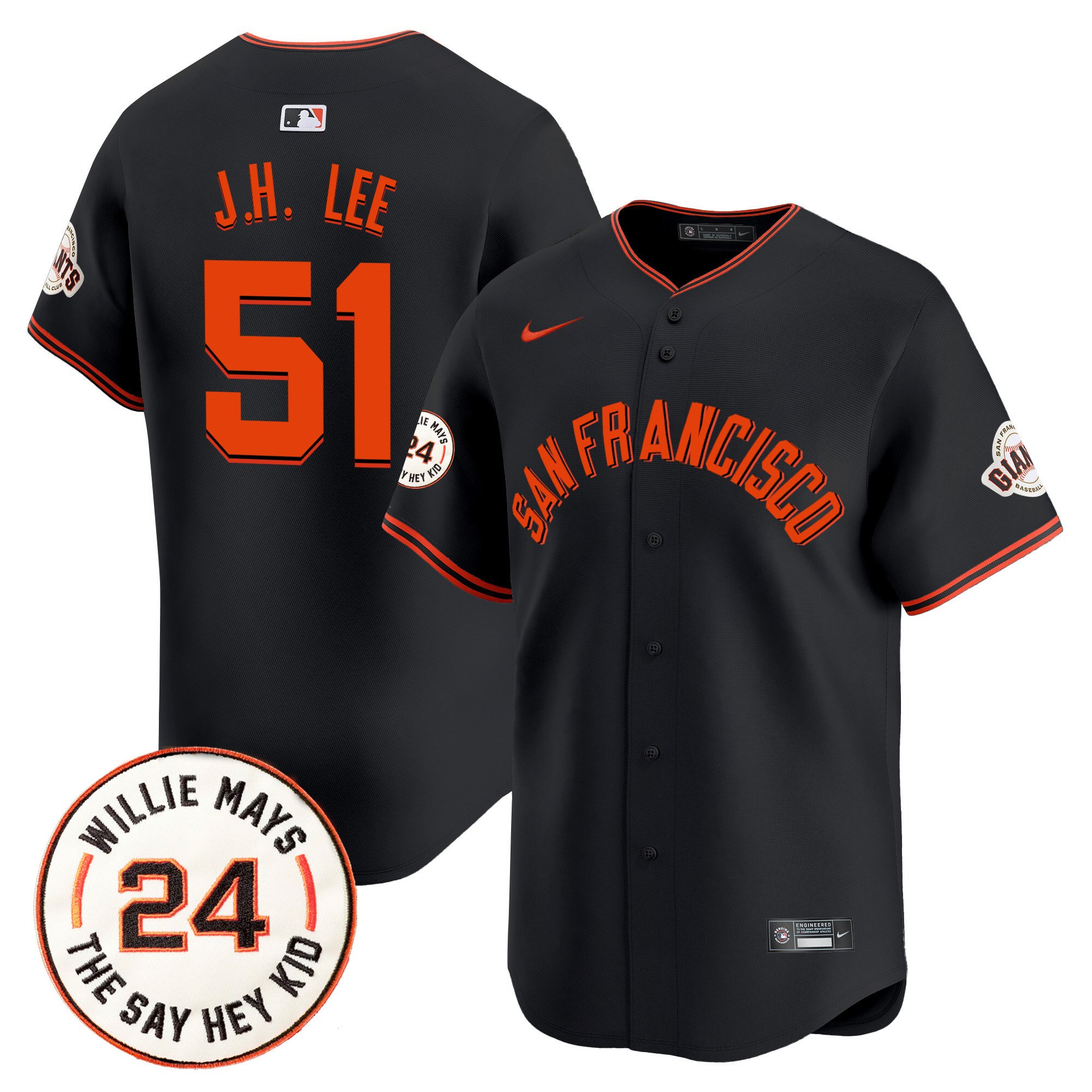 Men's Jung Hoo Lee San Francisco Giants 2024 Willie Mays Patch Vapor Premier Limited Black Jersey V5 - All Stitched