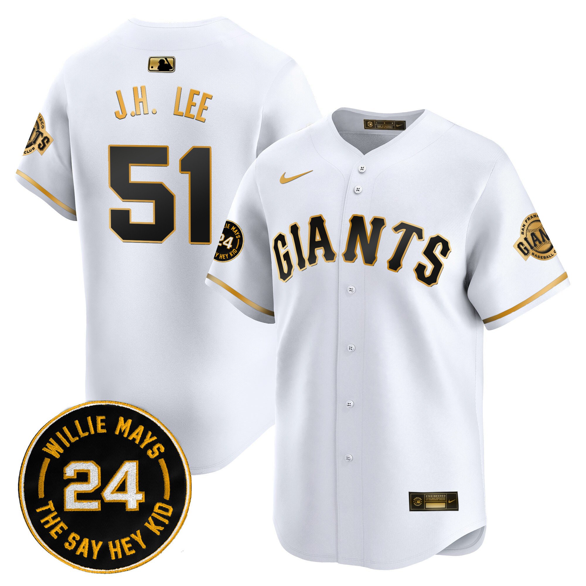 Men's Jung Hoo Lee San Francisco Giants 2024 Willie Mays Patch Vapor Premier Limited White Gold Jersey V6 - All Stitched