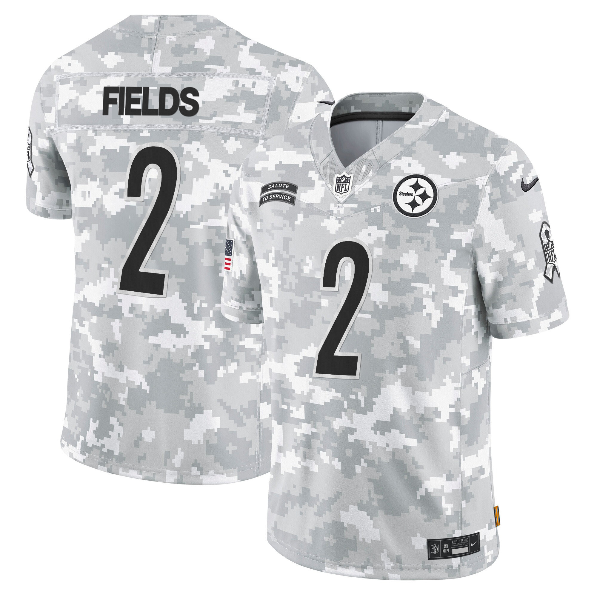 Men's Justin Fields Pittsburgh Steelers 2024 Salute to Service Vapor Limited Jersey - Arctic Camo - All Stitched