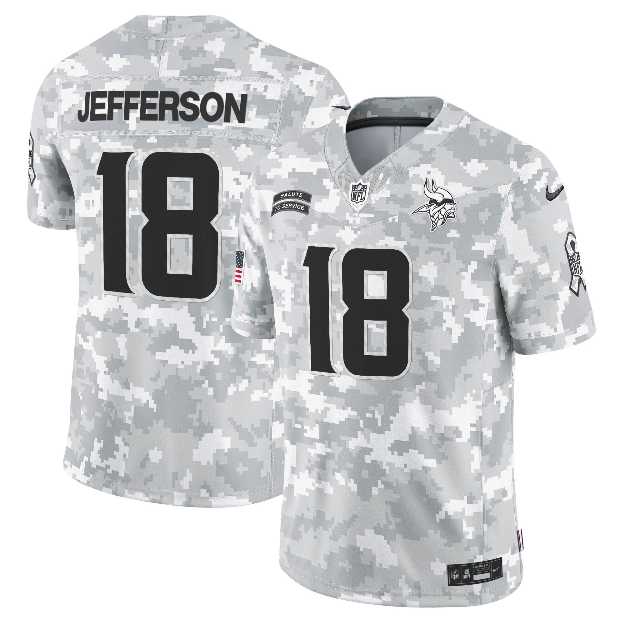 Men's Justin Jefferson Minnesota Vikings 2024 Salute to Service Vapor Limited Arctic Camo Jersey - All Stitched