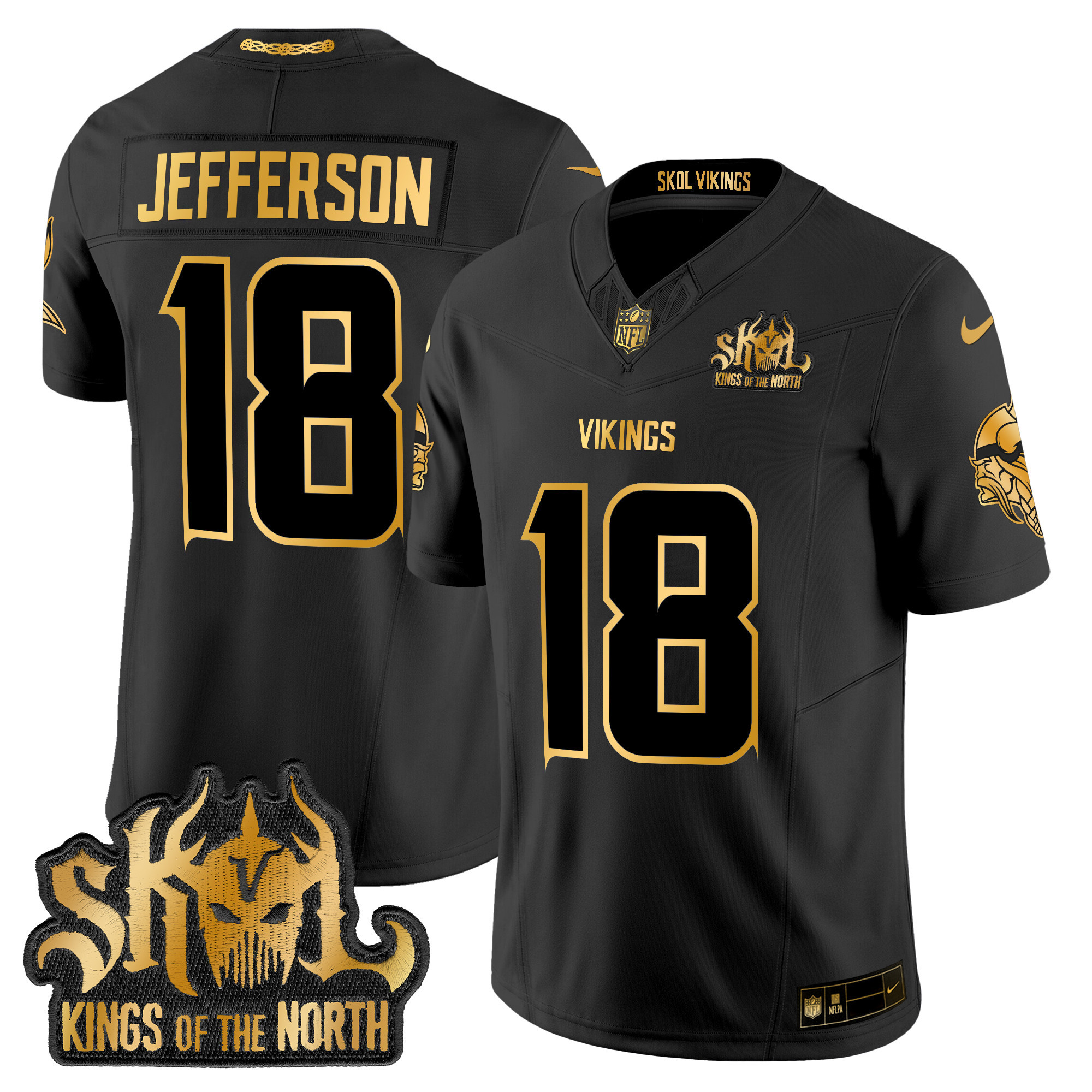 Men's Justin Jefferson Minnesota Vikings 2024 Winter Warrior Skol Patch Gold Vapor Limited Black Gold Jersey - All Stitched