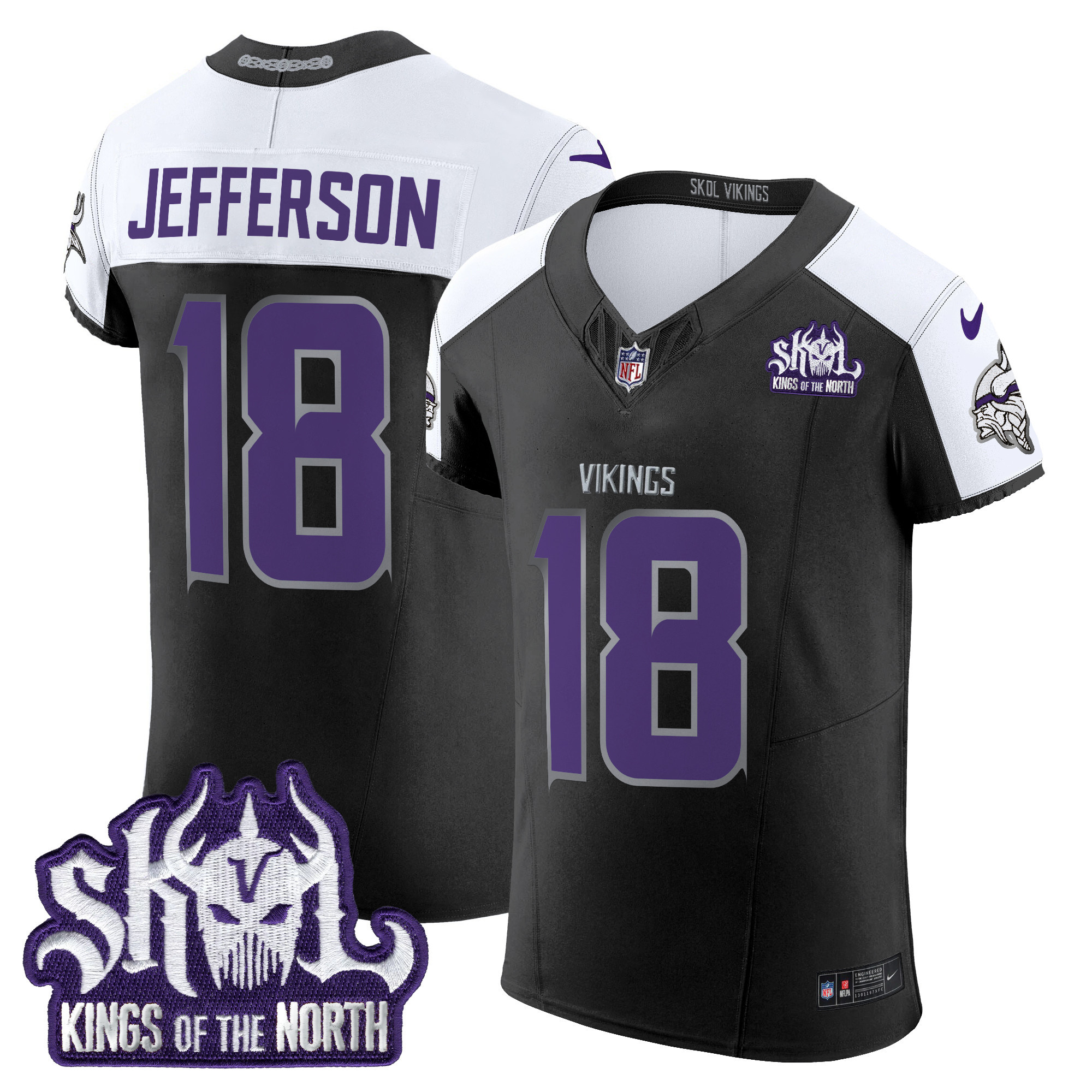 Men's Justin Jefferson Minnesota Vikings 2024 Winter Warrior Skol Patch Vapor Elite Black Alternate Jersey - All Stitched