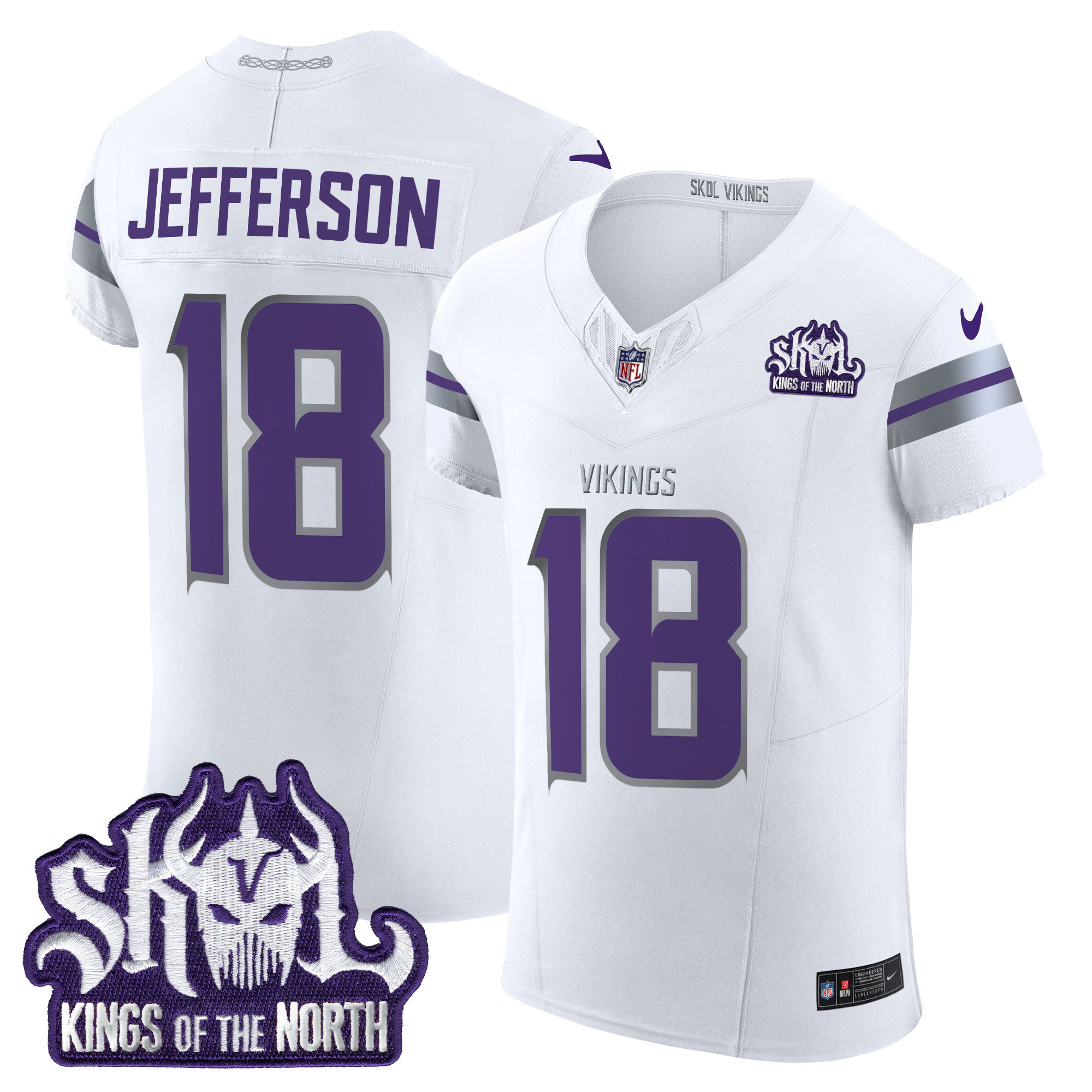 Men's Justin Jefferson Minnesota Vikings 2024 Winter Warrior Skol Patch Vapor Elite White Jersey - All Stitched