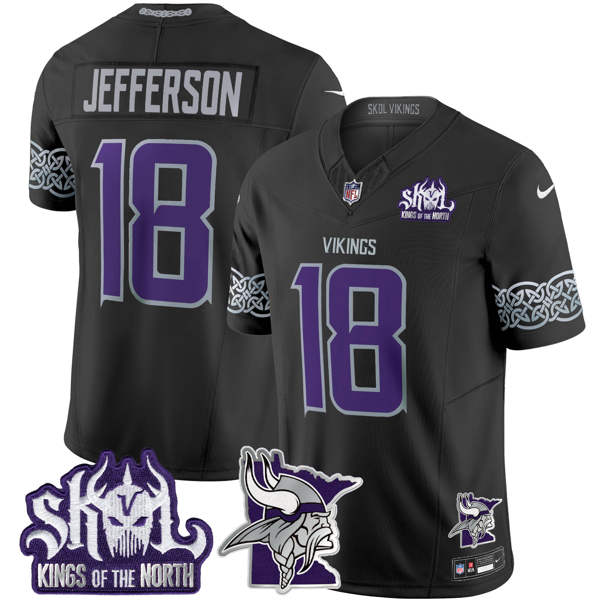 Men's Justin Jefferson Minnesota Vikings 2024 Winter Warrior Skol Patch Vapor Limited Black Jersey V2 - All Stitched
