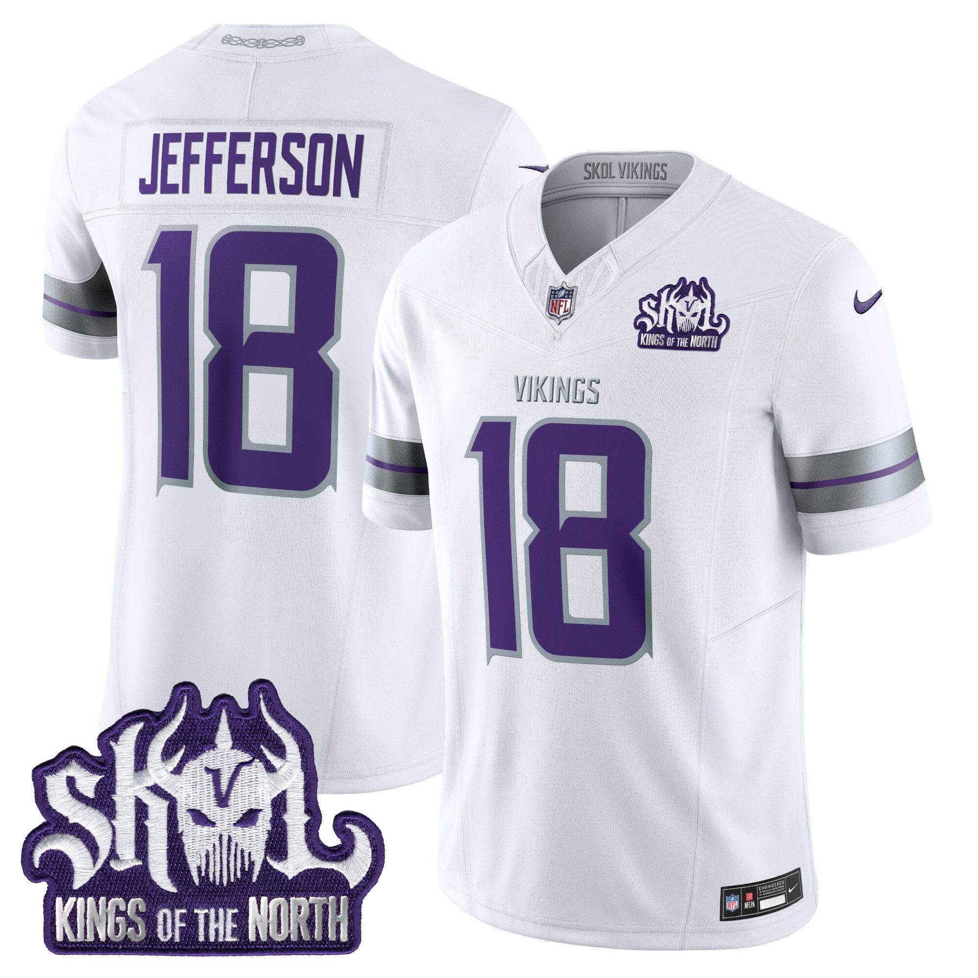 Men's Justin Jefferson Minnesota Vikings 2024 Winter Warrior Skol Patch Vapor Limited White Jersey - All Stitched