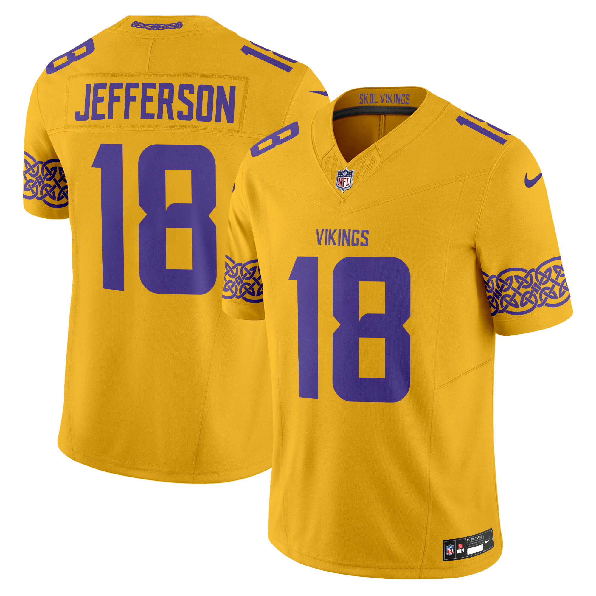 Men's Justin Jefferson Minnesota Vikings Nordic Pattern Vapor Limited Gold Jersey - All Stitched