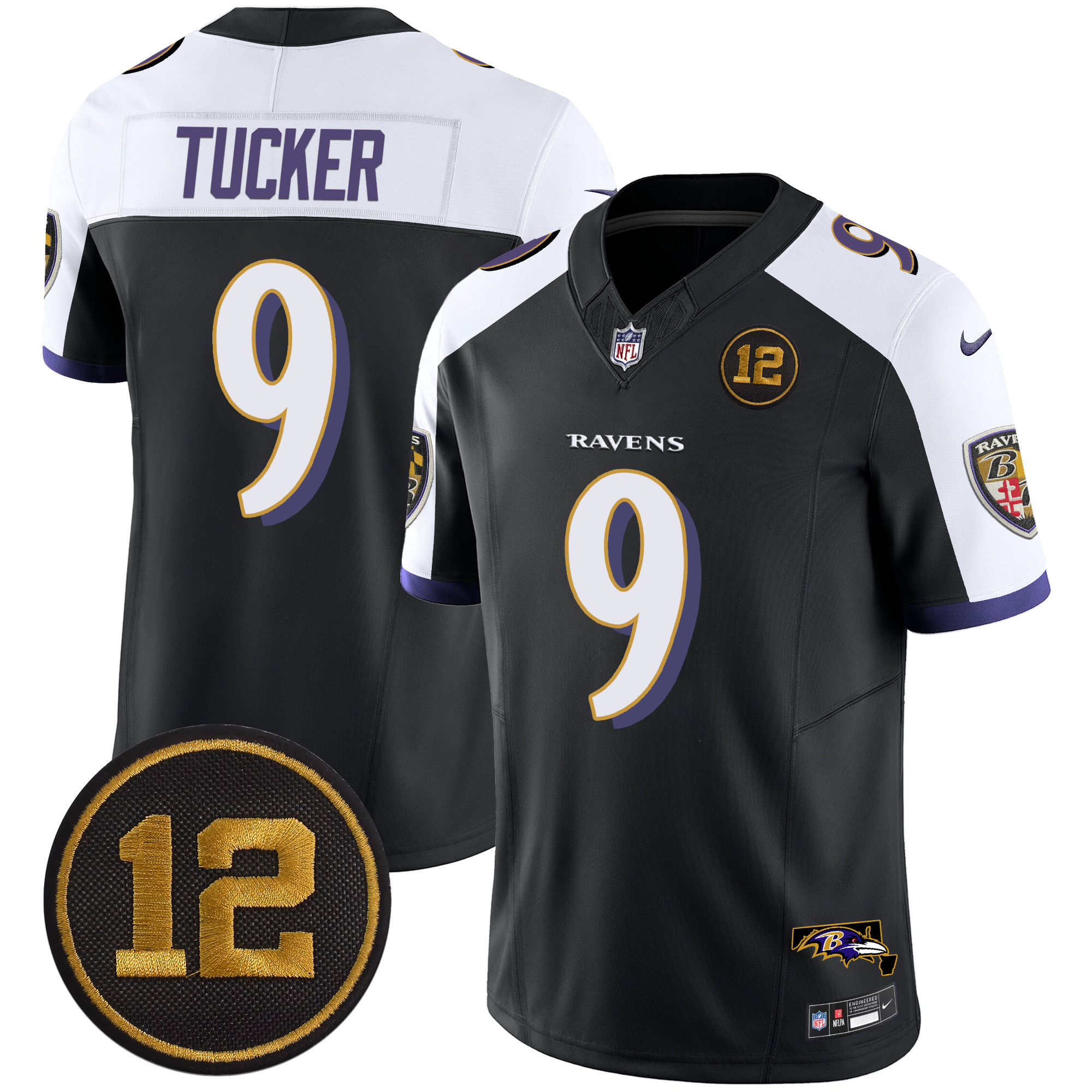 Men's Justin Tucker Baltimore Ravens Jacoby Jones Patch Vapor Limited Black Alternate Jersey - All Stitched