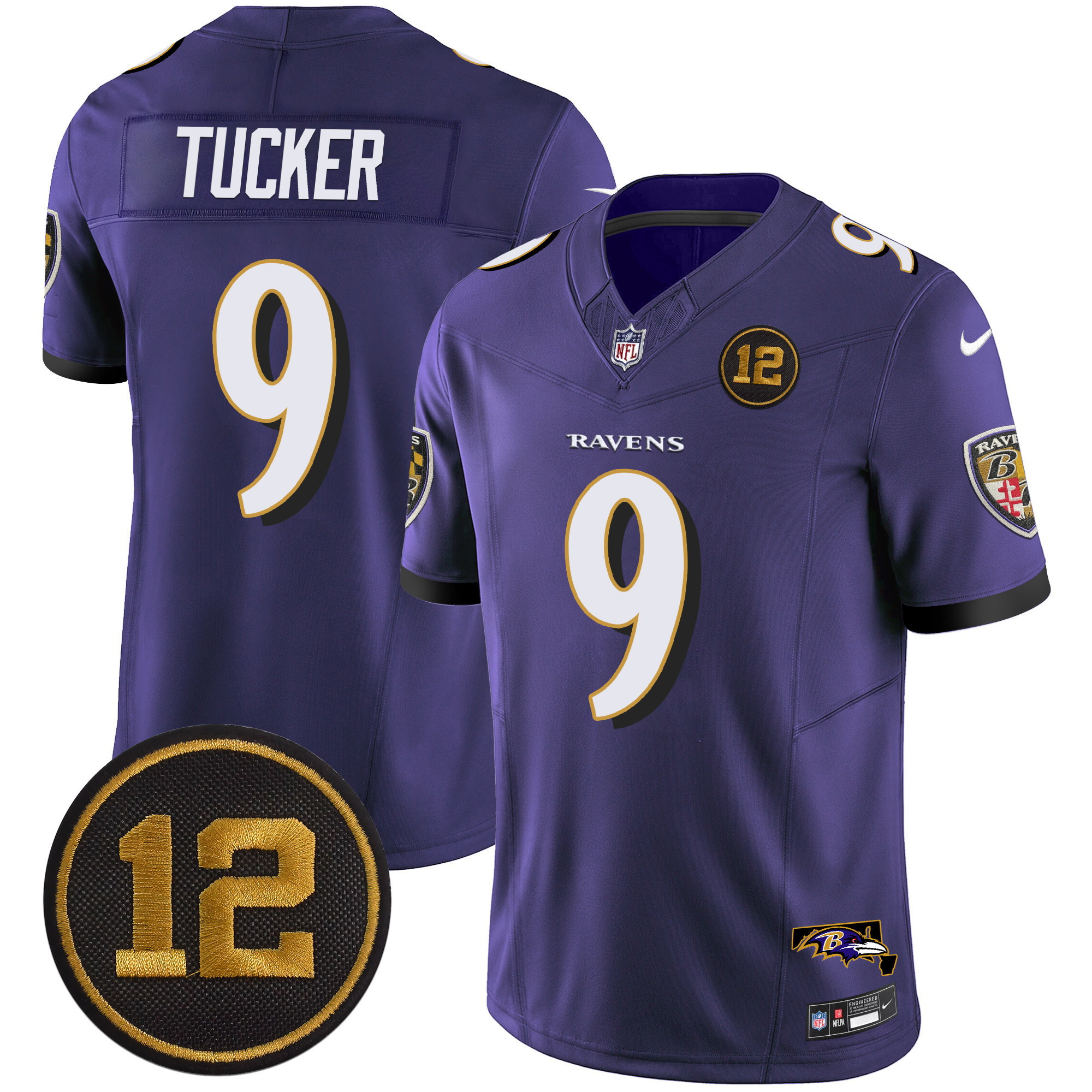 Men's Justin Tucker Baltimore Ravens Jacoby Jones Patch Vapor Limited Purple Jersey - All Stitched