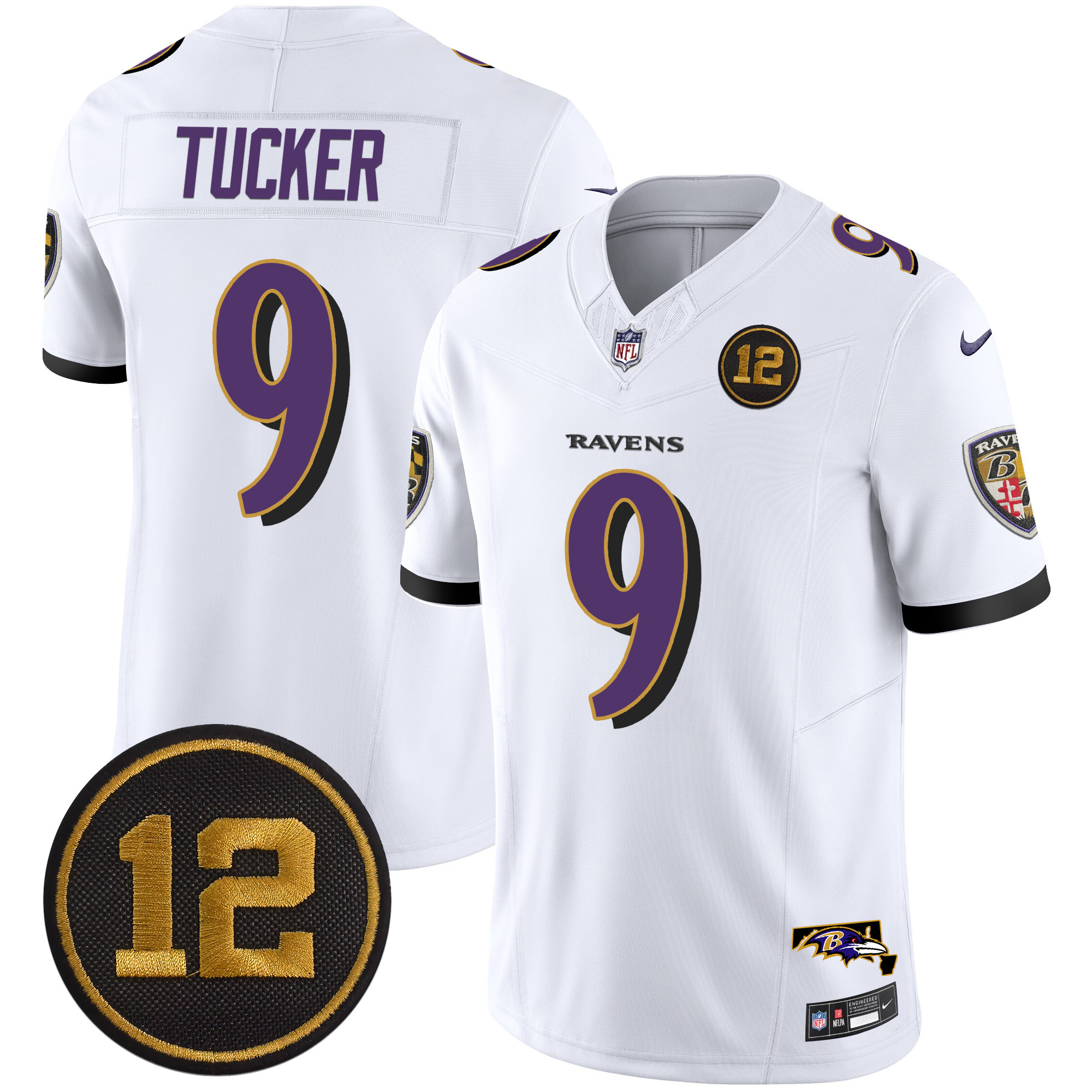 Men's Justin Tucker Baltimore Ravens Jacoby Jones Patch Vapor Limited White Jersey - All Stitched