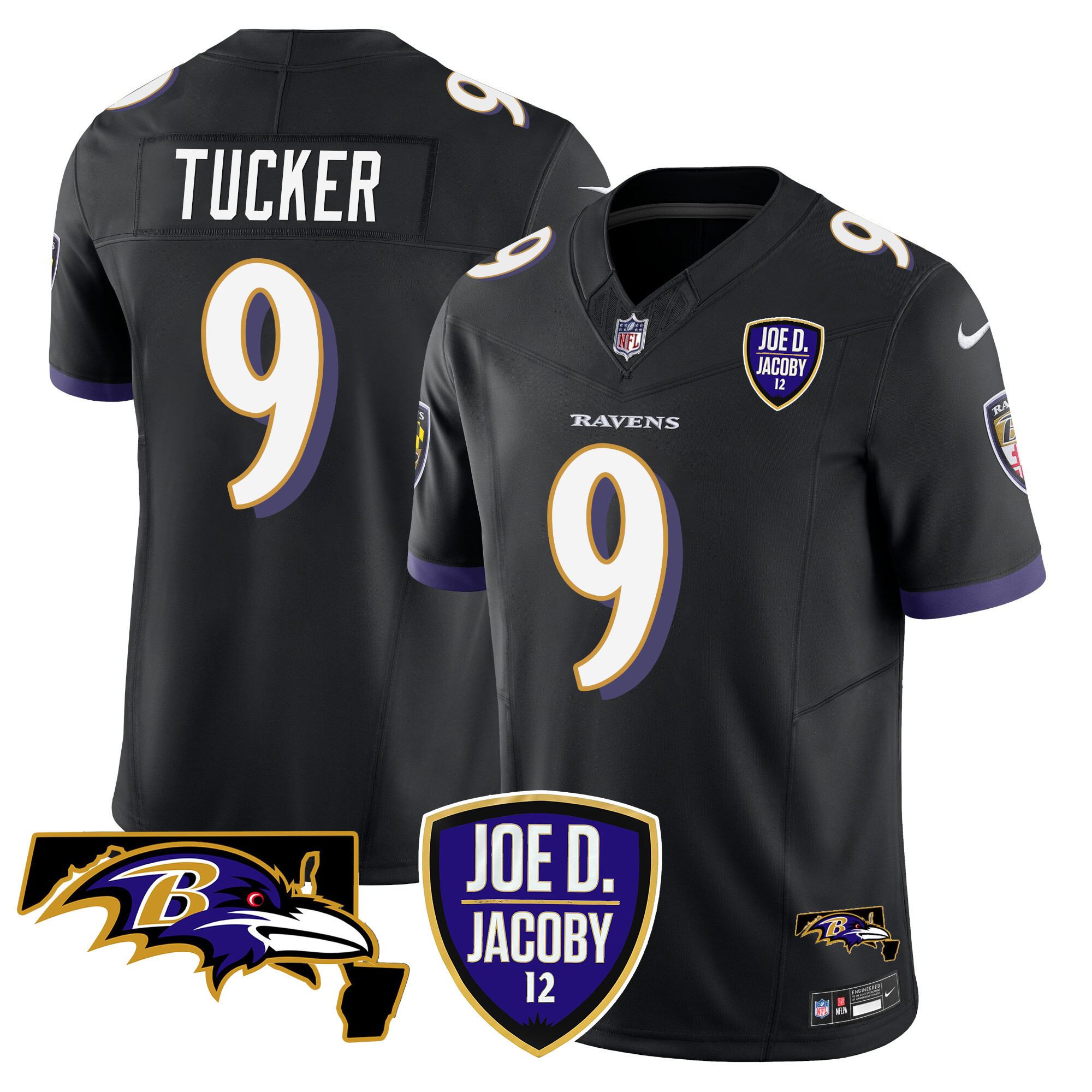Men's Justin Tucker Baltimore Ravens Joe D & Jacoby Patch Vapor Limited Black Jersey - All Stitched