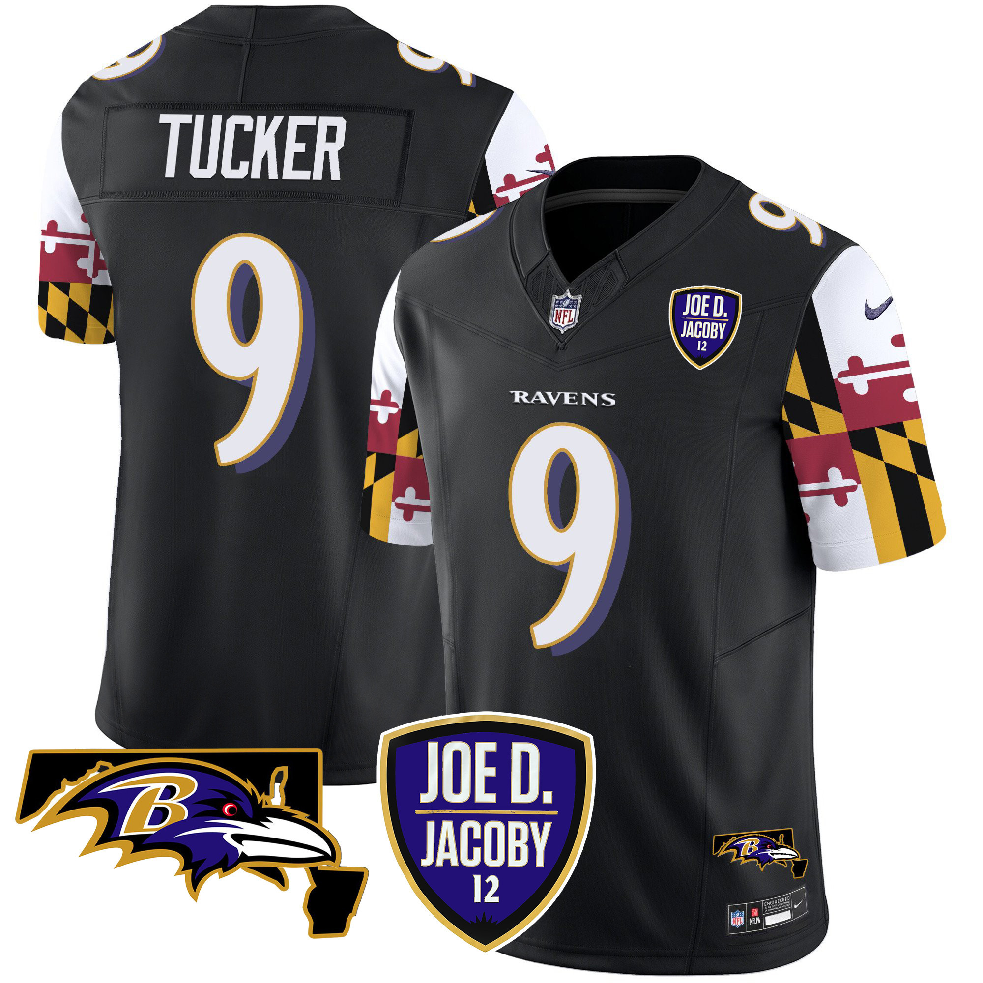 Men's Justin Tucker Baltimore Ravens Joe D & Jacoby Patch Vapor Limited Black Jersey V2 - All Stitched