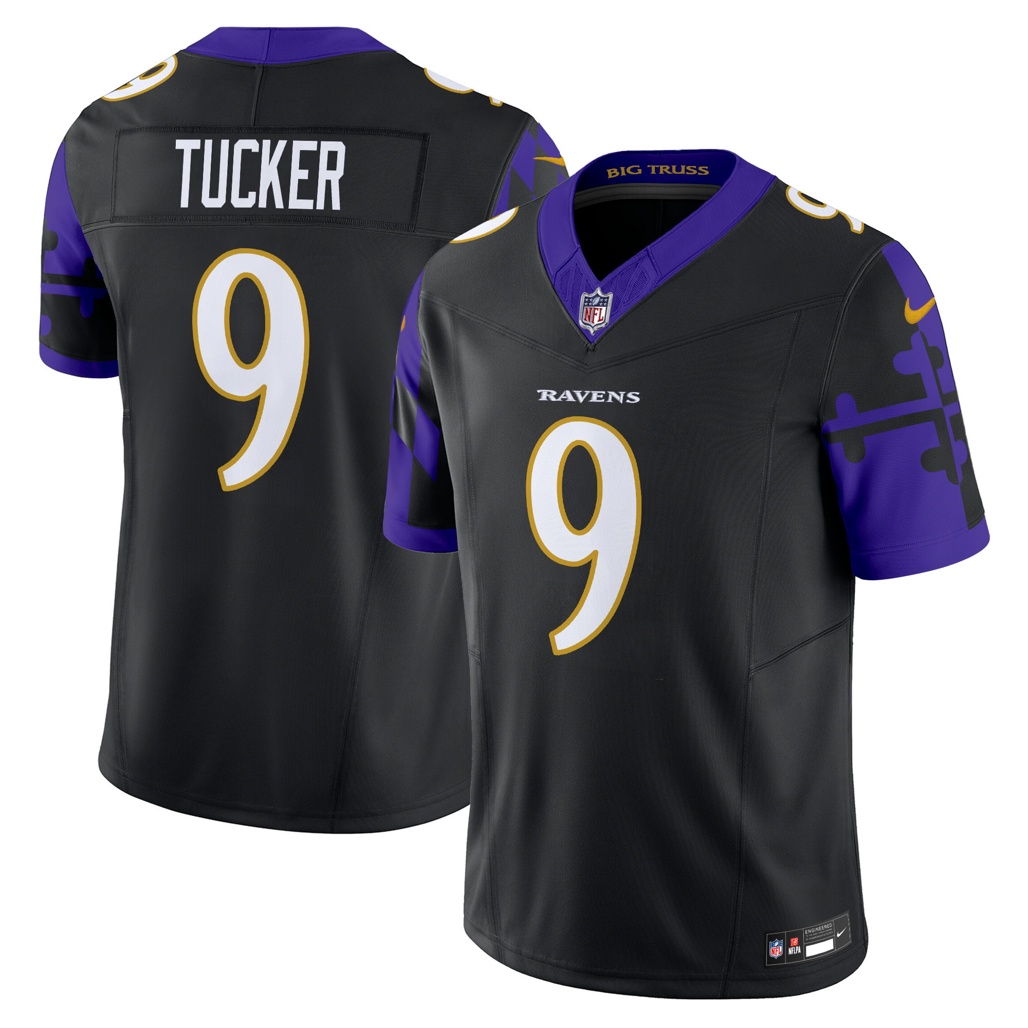 Men's Justin Tucker Baltimore Ravens Maryland Flag Vapor Limited Black Jersey - All Stitched