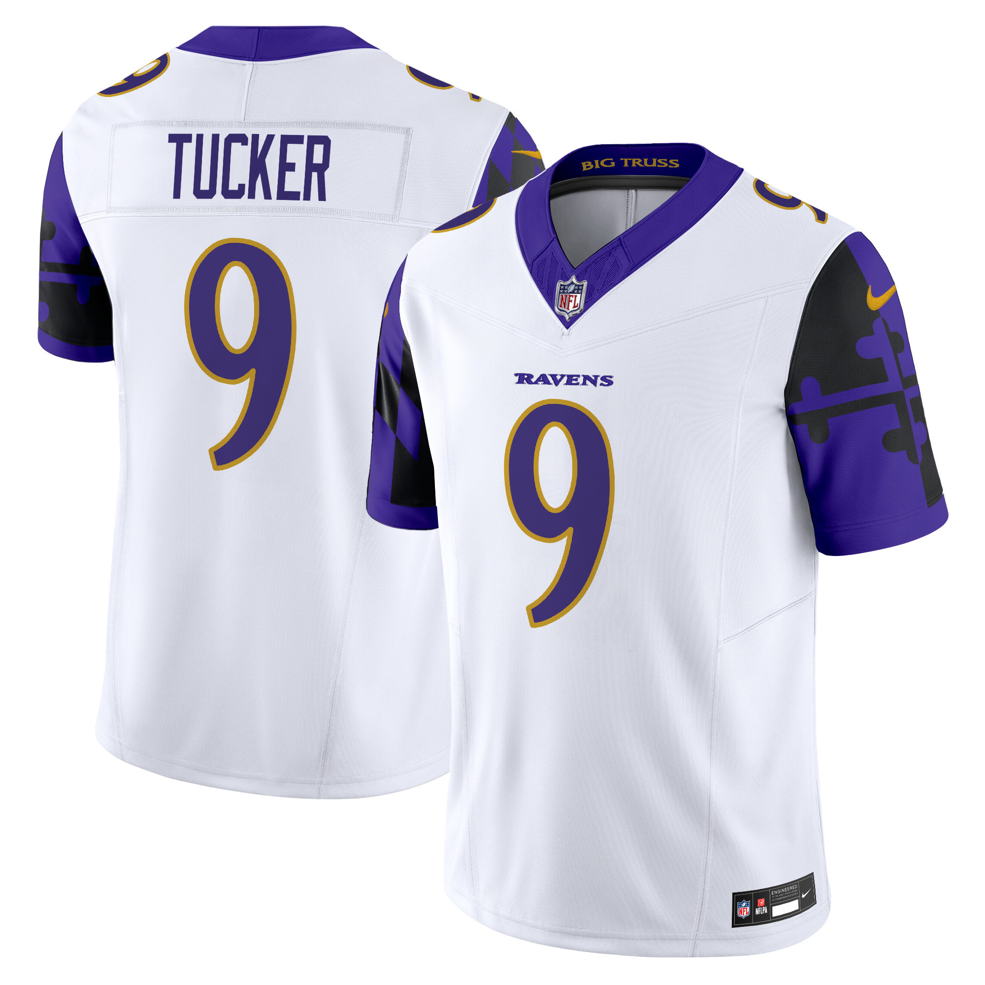 Men's Justin Tucker Baltimore Ravens Maryland Flag Vapor Limited White Jersey - All Stitched