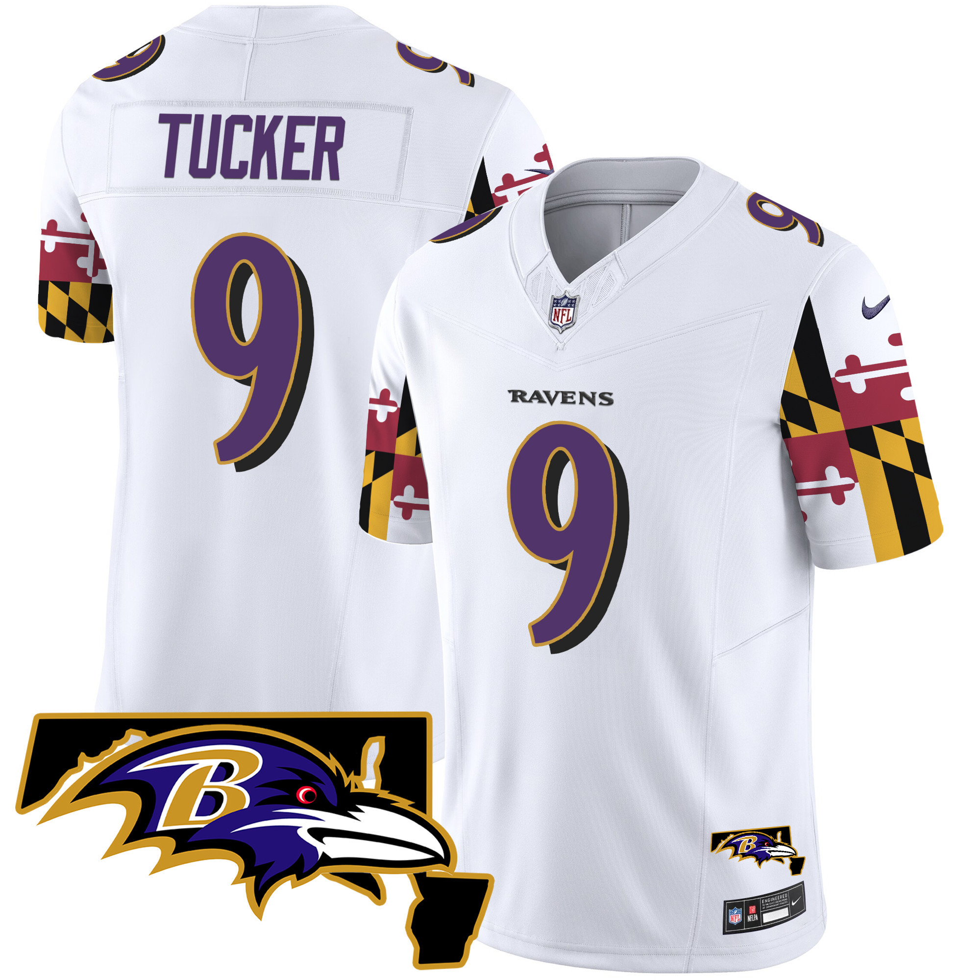 Men's Justin Tucker Baltimore Ravens Maryland Flag Vapor Limited White Jersey V2 - All Stitched
