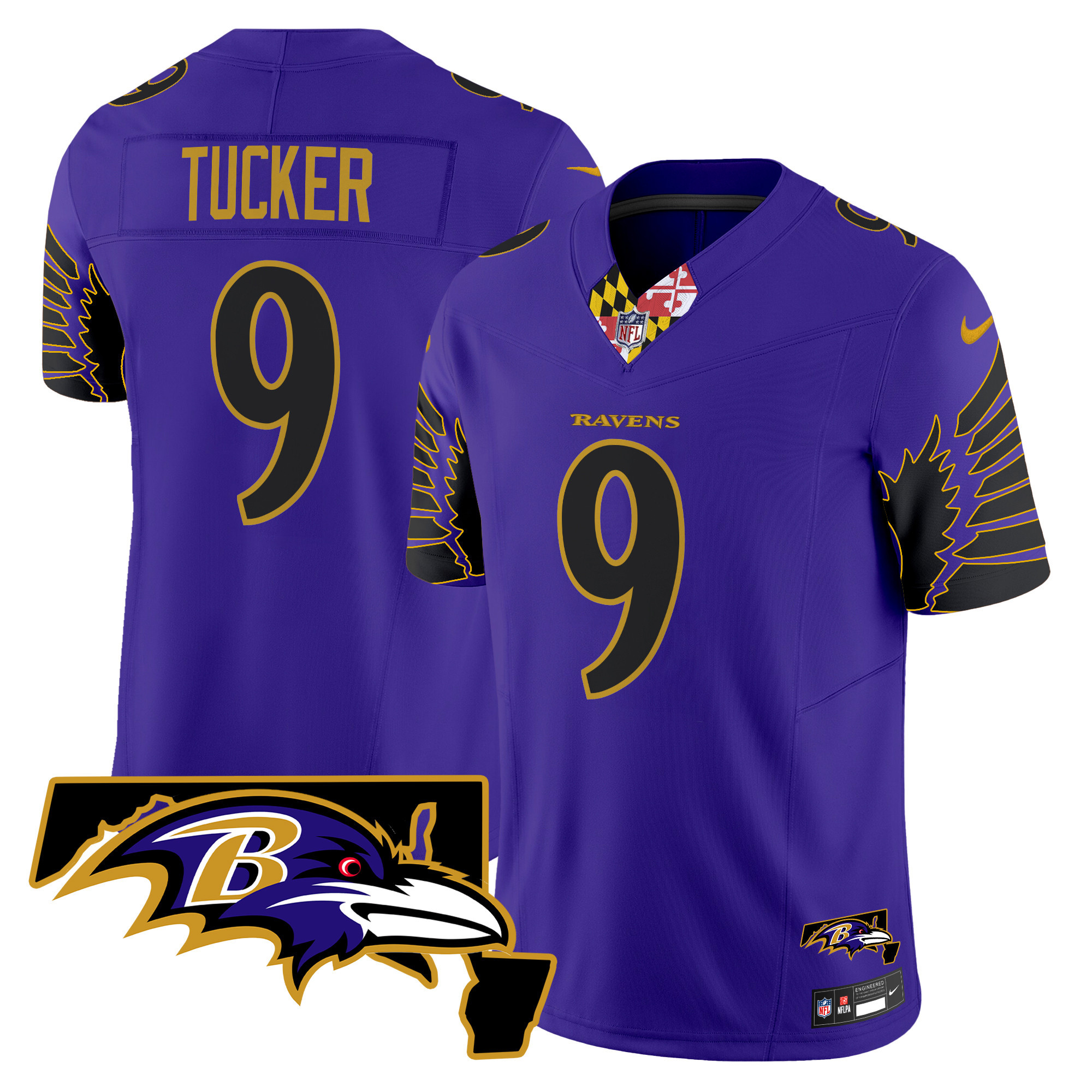 Men's Justin Tucker Baltimore Ravens Maryland Patch Vapor Limited Purple Limited Jersey V2 - All Stitched