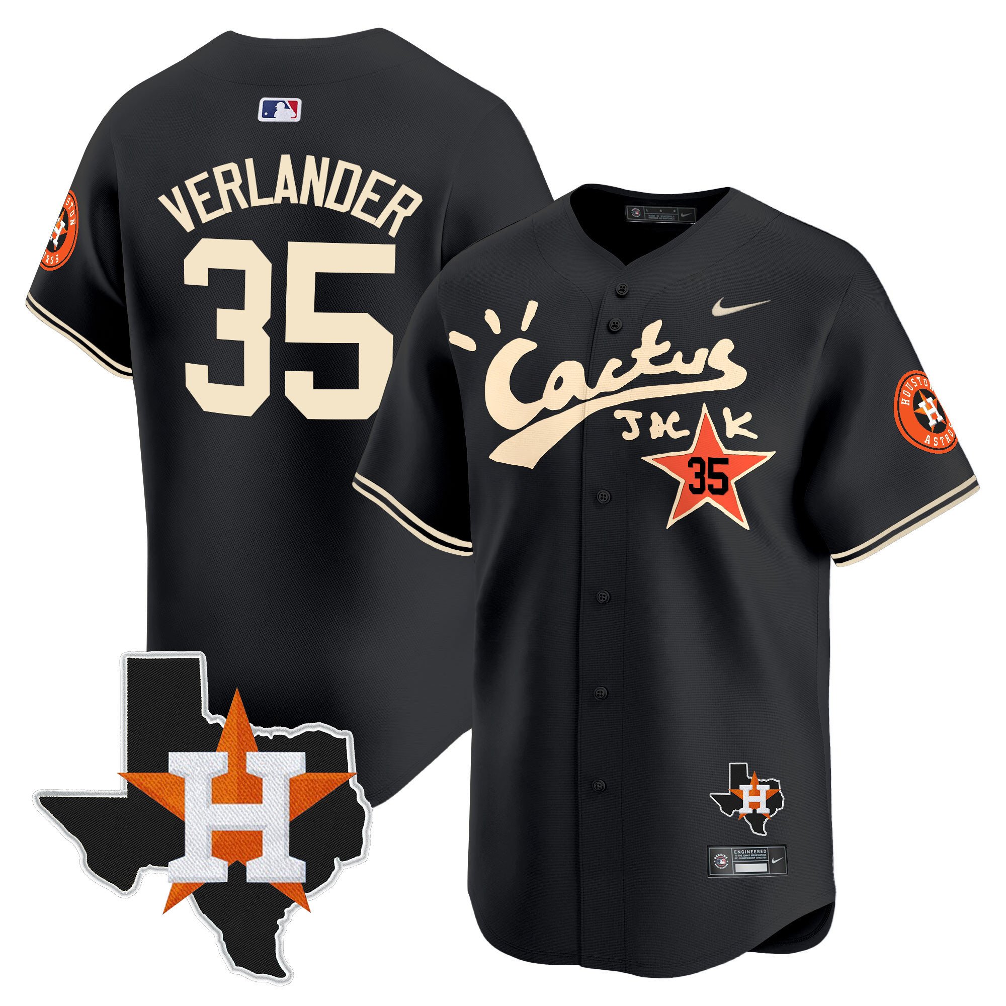 Men's Justin Verlander Cactus Jack Patch Vapor Premier Limited Black Houston Astros Jersey - All Stitched