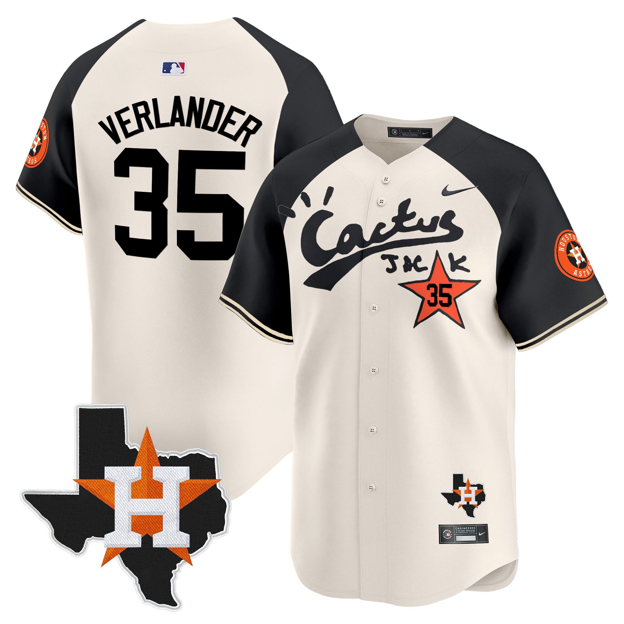 Men's Justin Verlander Cactus Jack Patch Vapor Premier Limited Cream Alternate Houston Astros Jersey - All Stitched