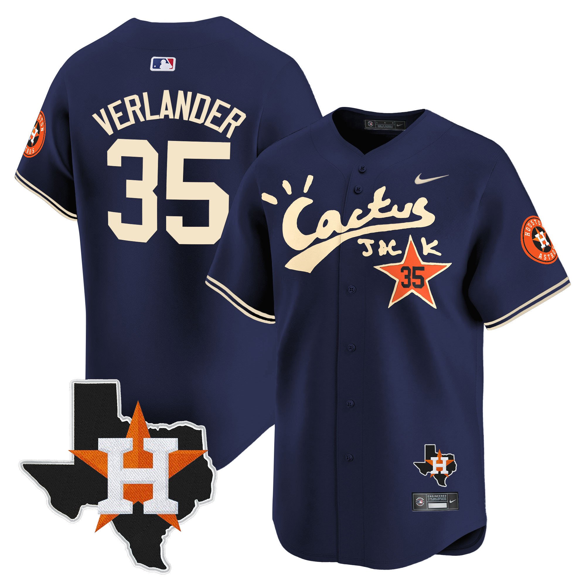 Men's Justin Verlander Cactus Jack Patch Vapor Premier Limited Navy Houston Astros Jersey - All Stitched