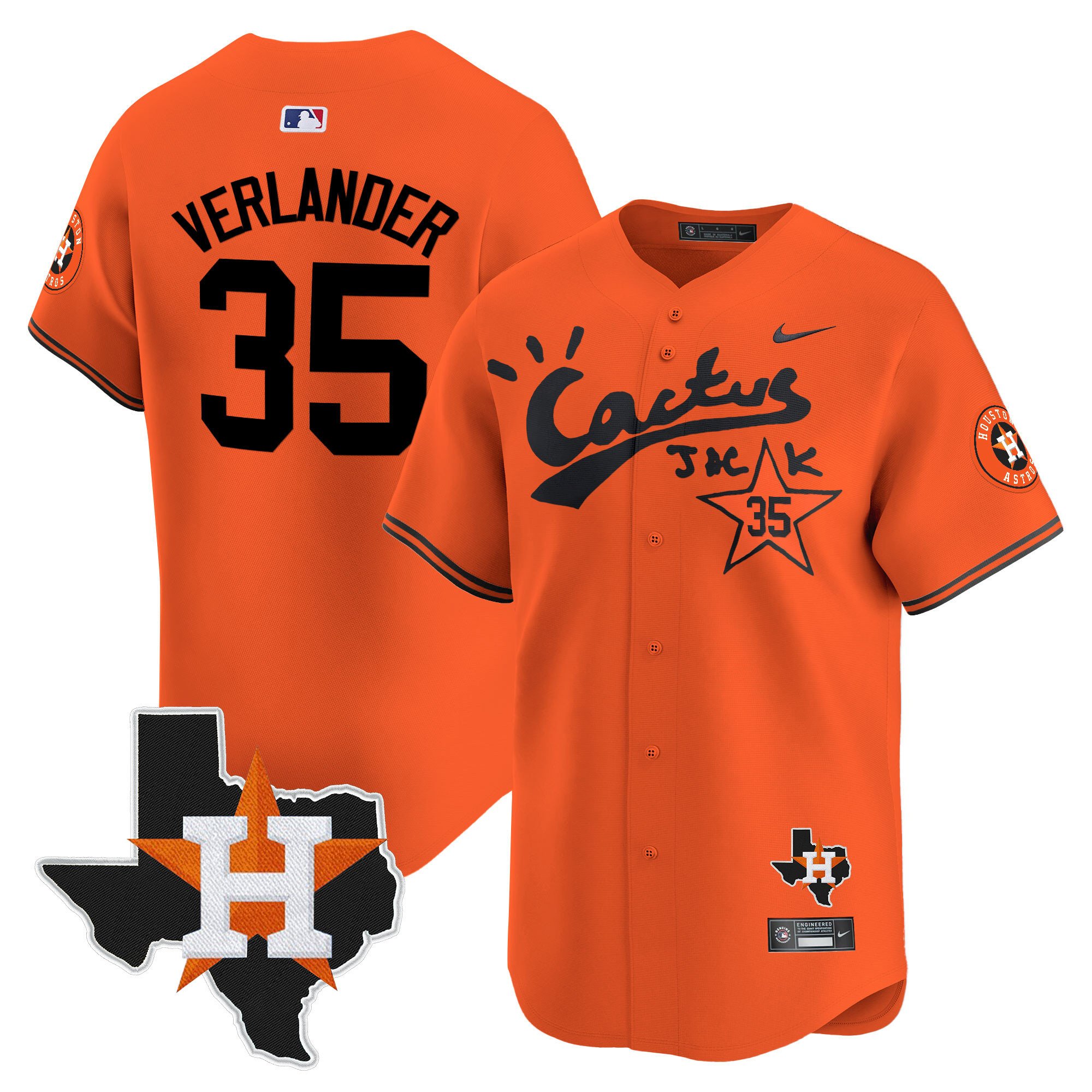 Men's Justin Verlander Cactus Jack Patch Vapor Premier Limited Orange Houston Astros Jersey - All Stitched