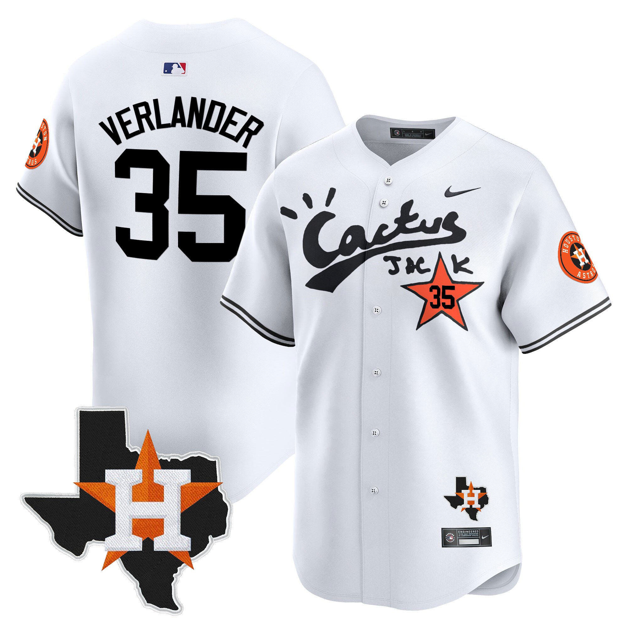 Men's Justin Verlander Cactus Jack Patch Vapor Premier Limited White Houston Astros Jersey - All Stitched