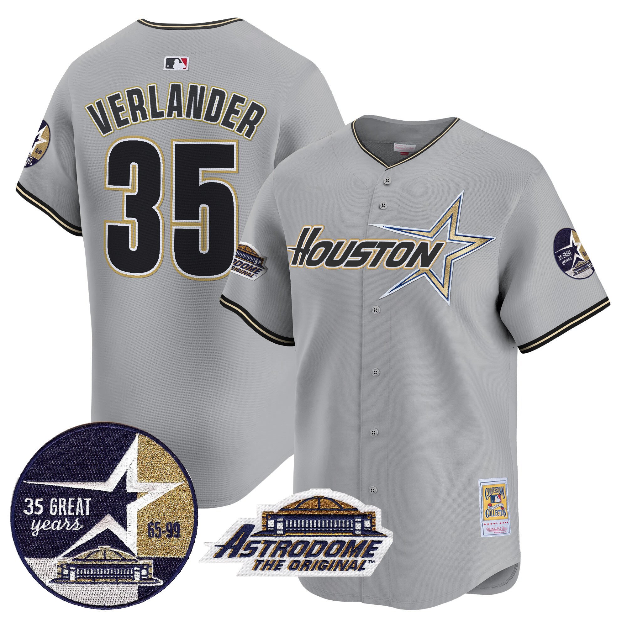 Men's Justin Verlander Houston Astros 1999 Throwback 35th & Astrodome Patch Vapor Premier Limited Gray Jersey V2 - All Stitched