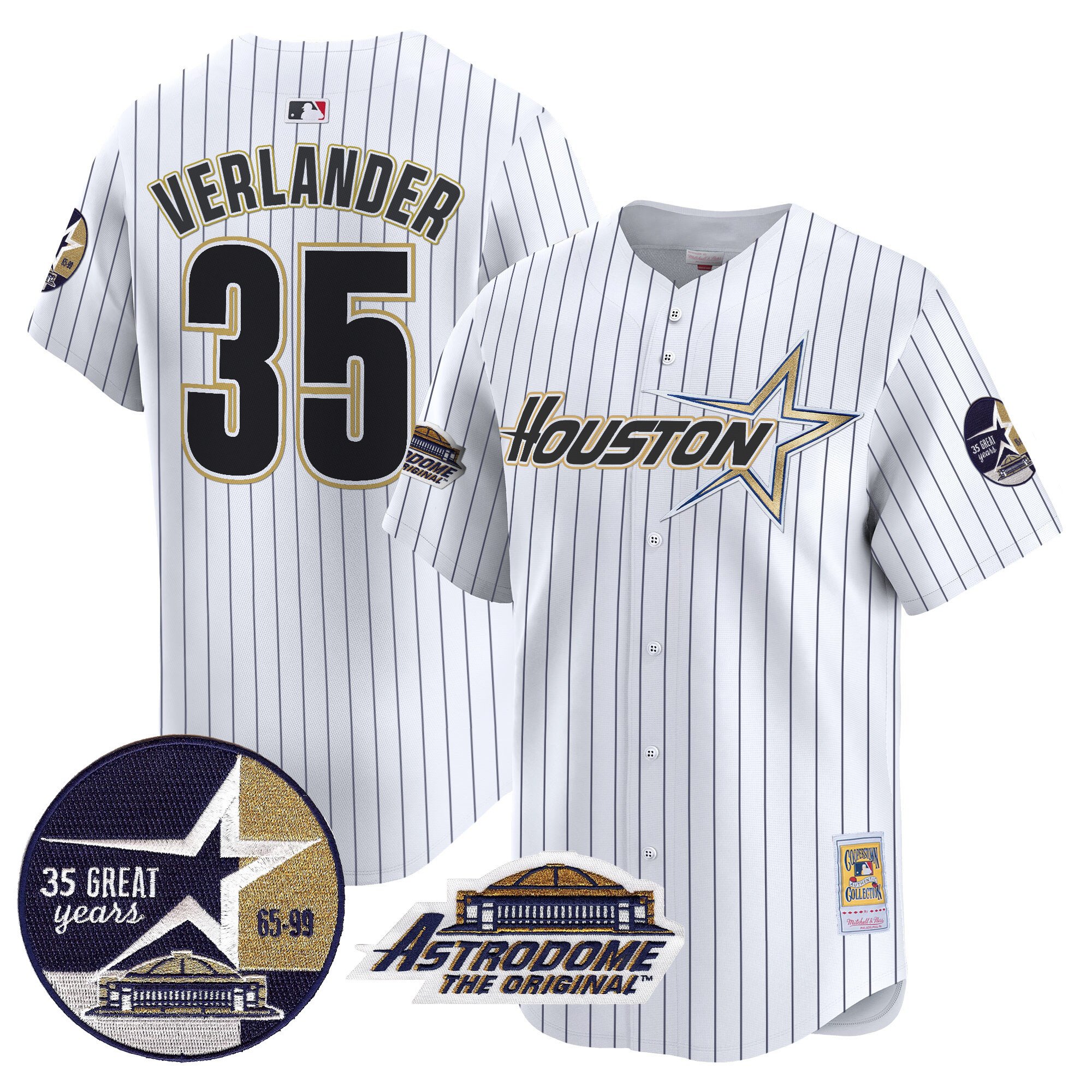 Men's Justin Verlander Houston Astros 1999 Throwback 35th & Astrodome Patch Vapor Premier Limited Pinstripe Jersey V2 - All Stitched