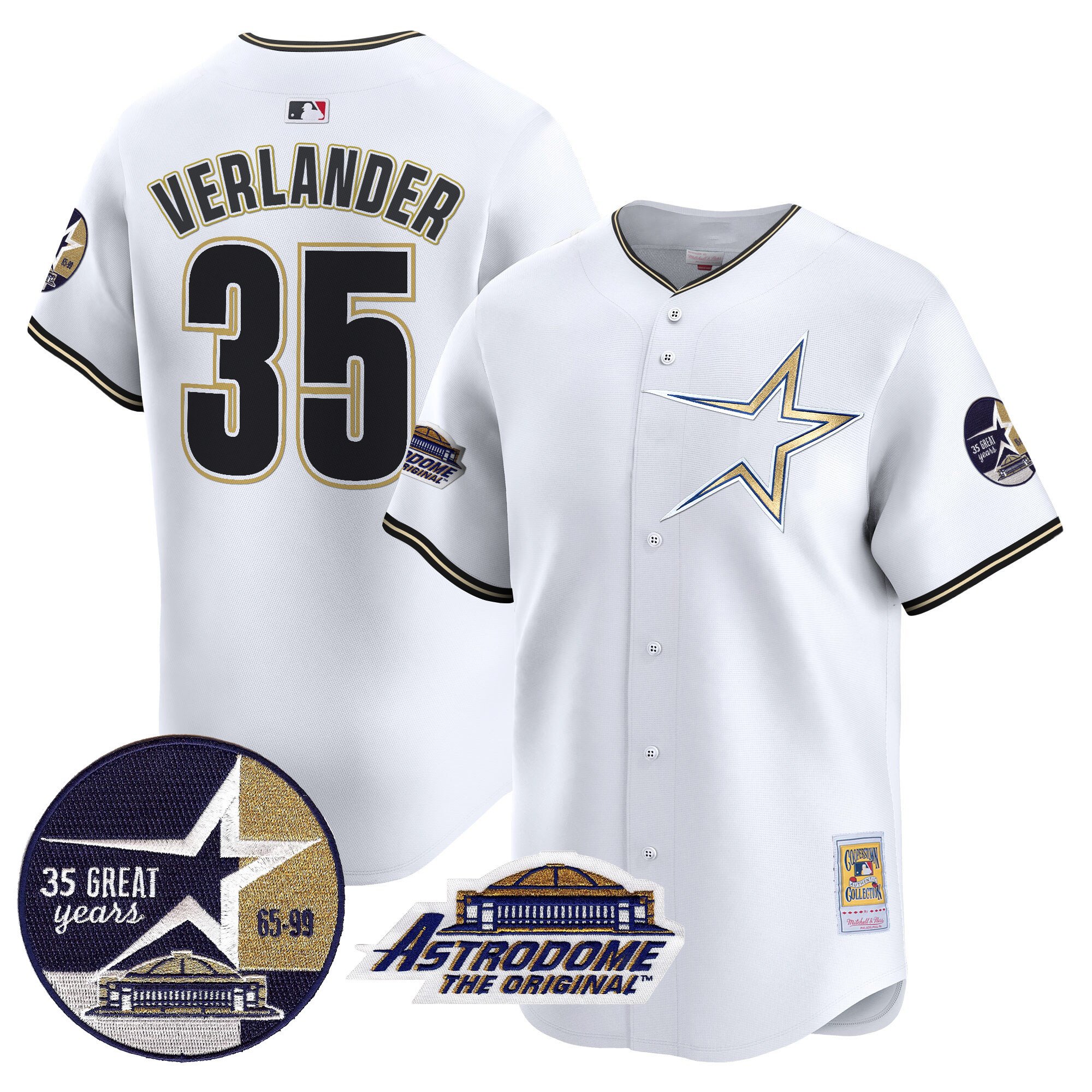 Men's Justin Verlander Houston Astros 1999 Throwback 35th & Astrodome Patch Vapor Premier Limited White Jersey - All Stitched